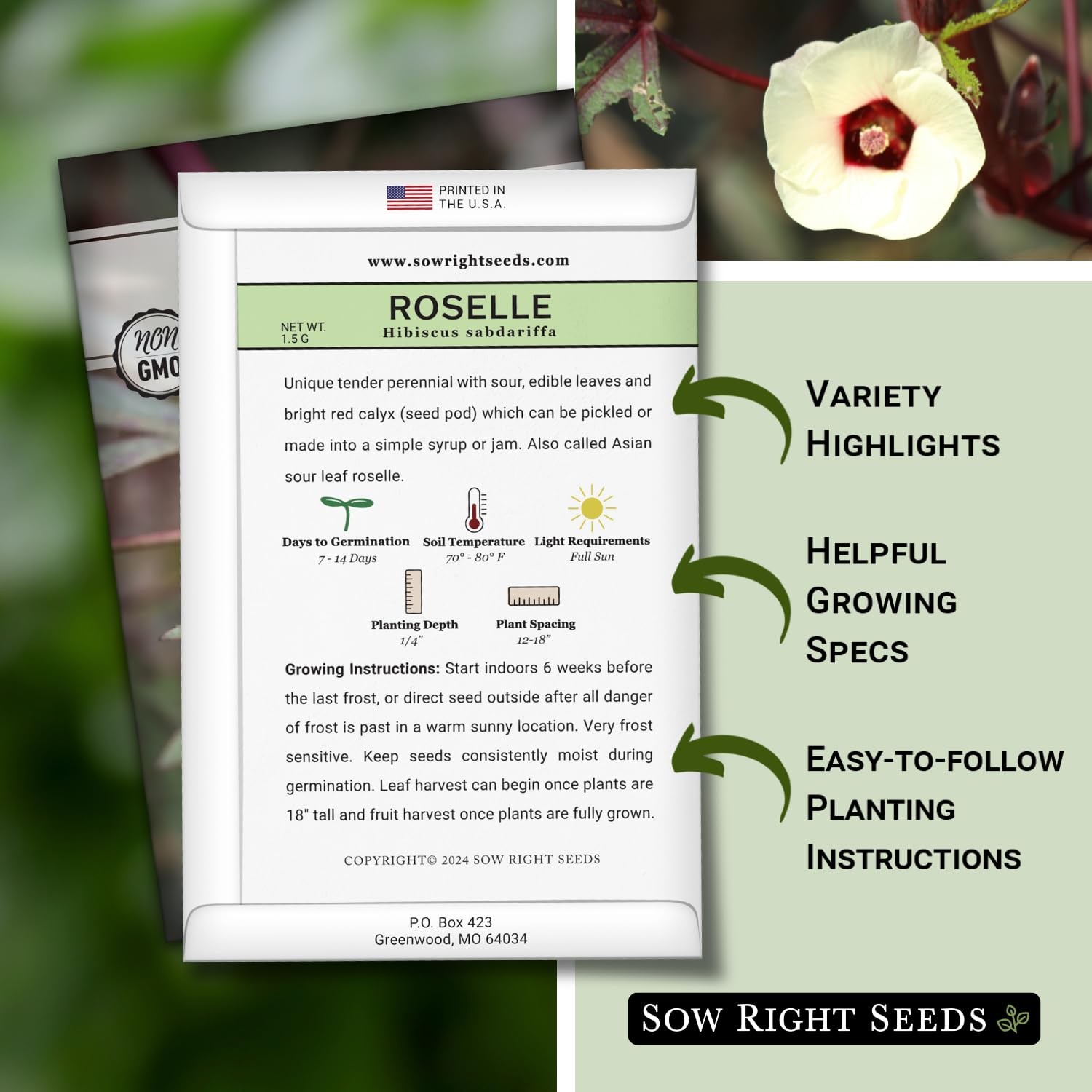 Sow Right Seeds – Roselle for Planting – Hibiscus Yellow, Red