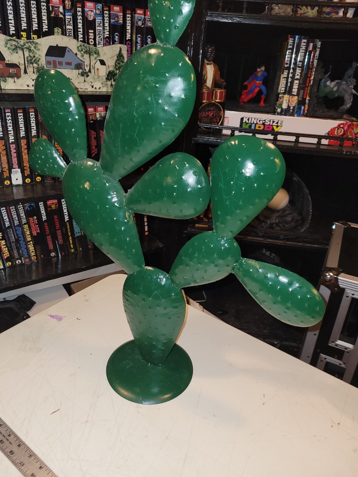 METAL YARD ART PRICKLEY PEAR CACTUS SCULPTURE 25″ TALL GREEN IN OR OUT DOOR