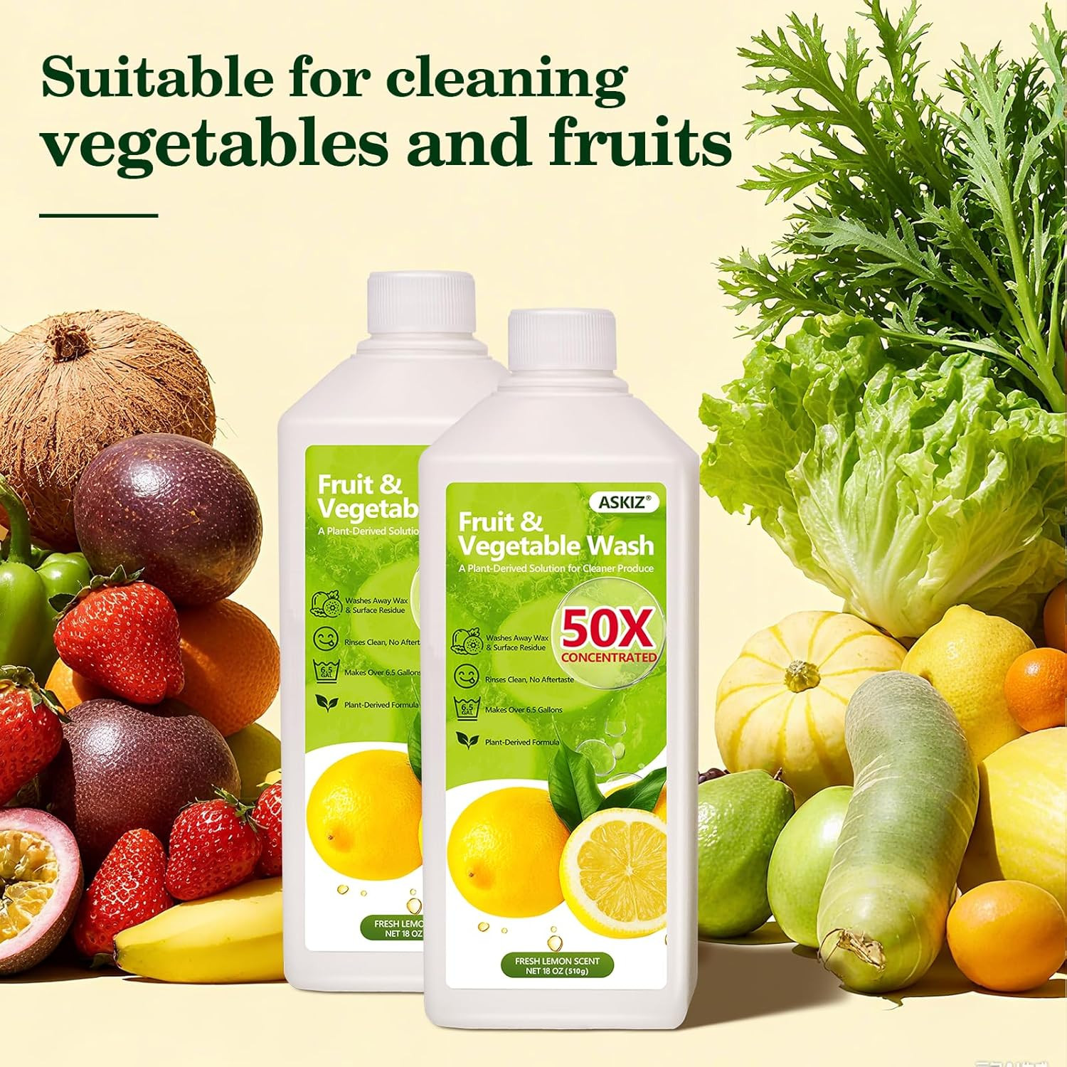 Fruit & Vegetable Wash,13 Gallons Lemon Produce Wash and Clean,Fruit Cleaner Com