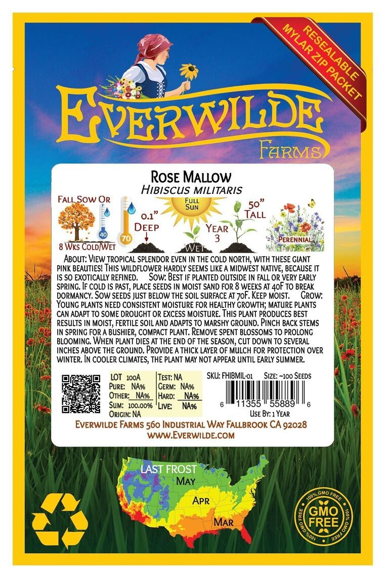 100 Rose Mallow Wildflower Seeds – Everwilde Farms Mylar Seed Packet