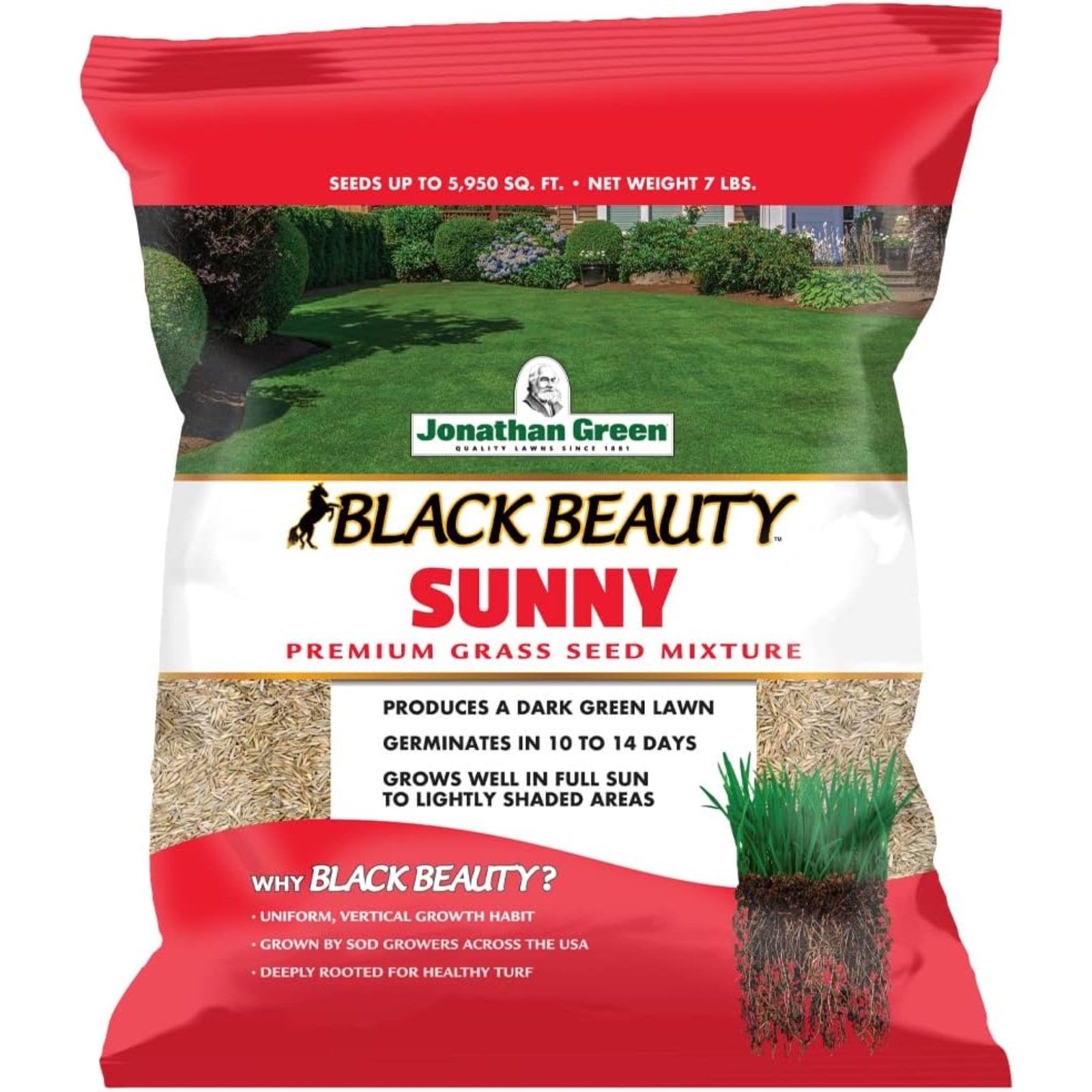 Jonathan Green (#10880) Black Beauty Sunny Premium Grass Seed Mixture, 7# bag