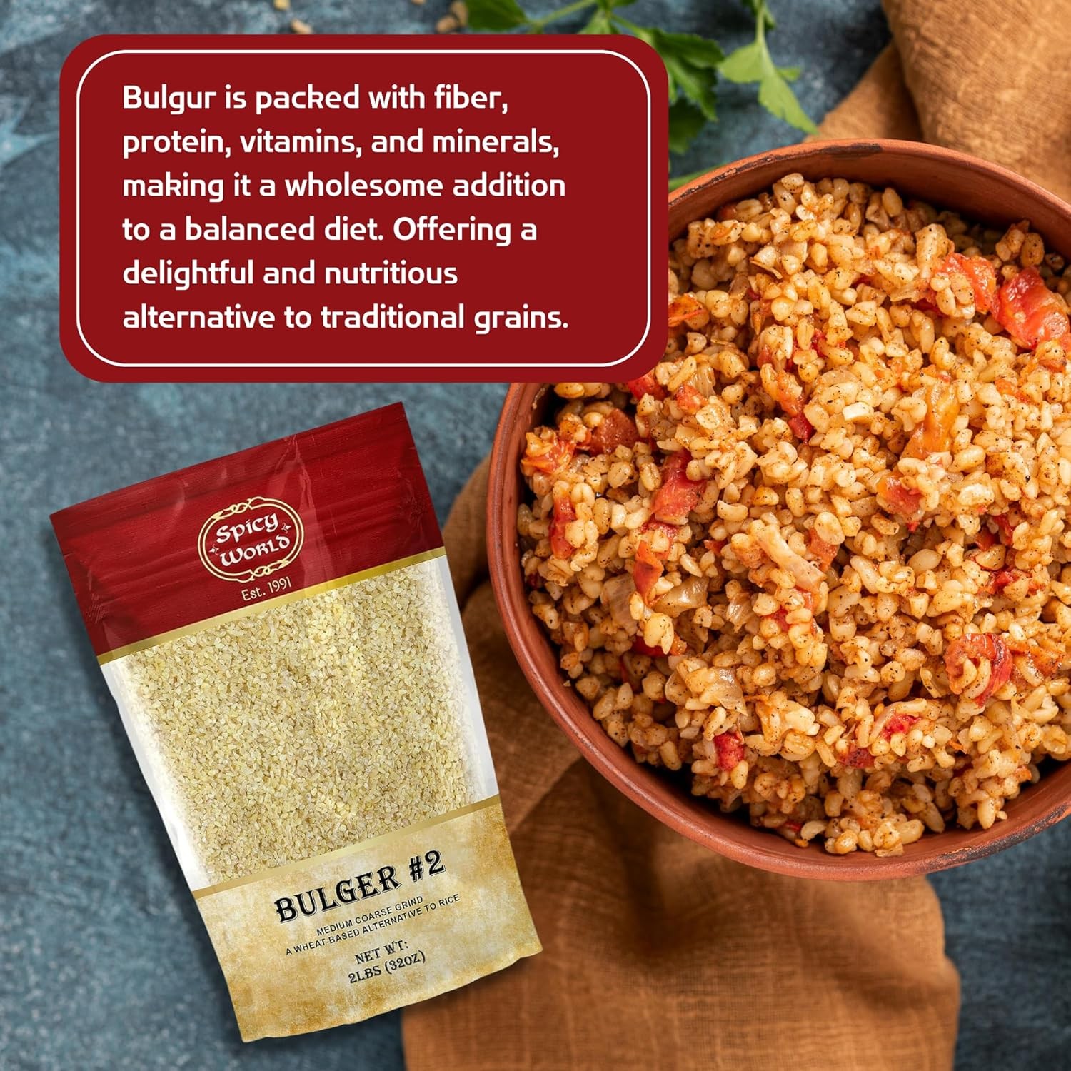 Spicy World Bulgur Cracked Wheat Medium Coarse #2, 2 LB 2 Pound (Pack of 1)