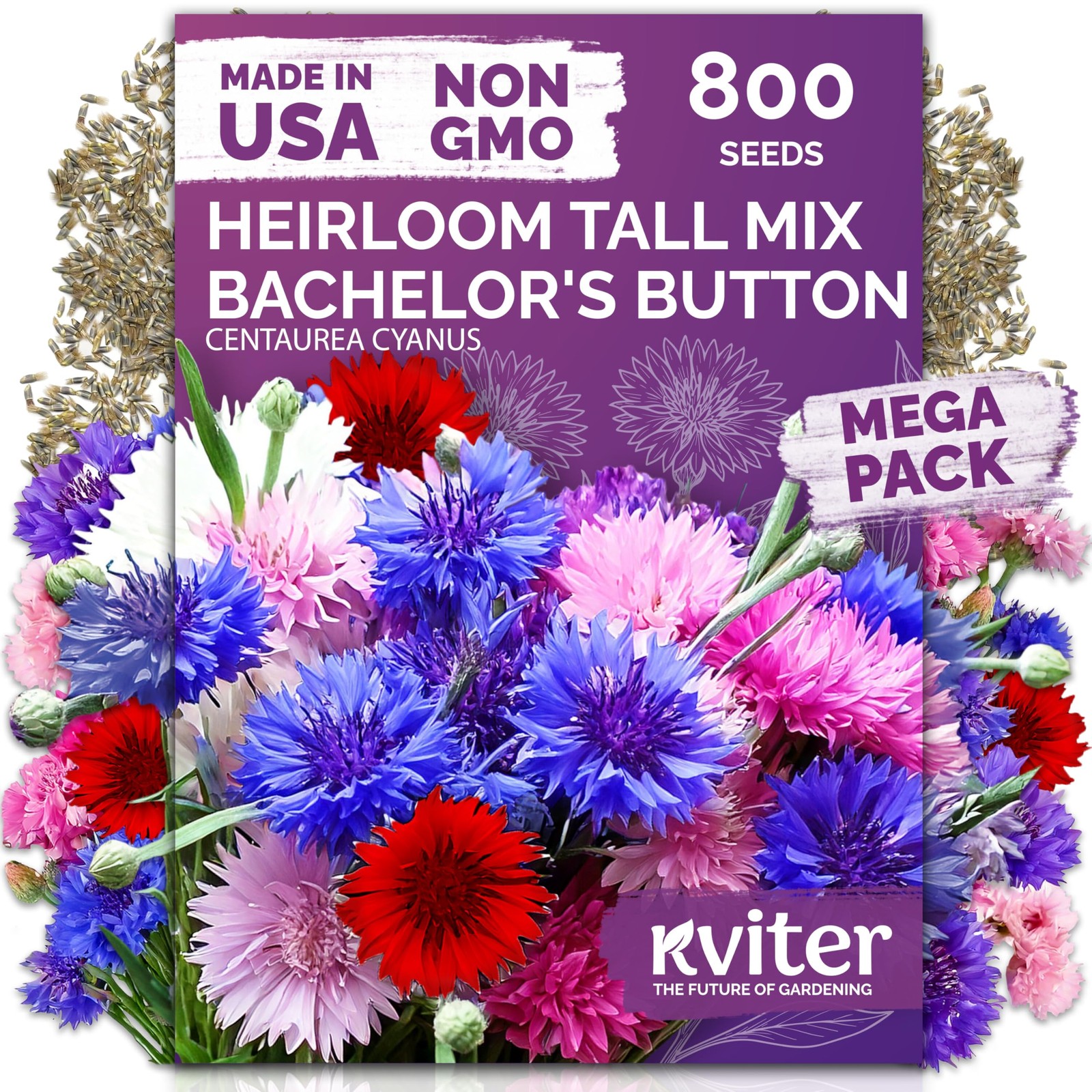 KVITER 800 Mix Bachelor Button Seeds (Centaurea cyanus) – Cornflower Multi