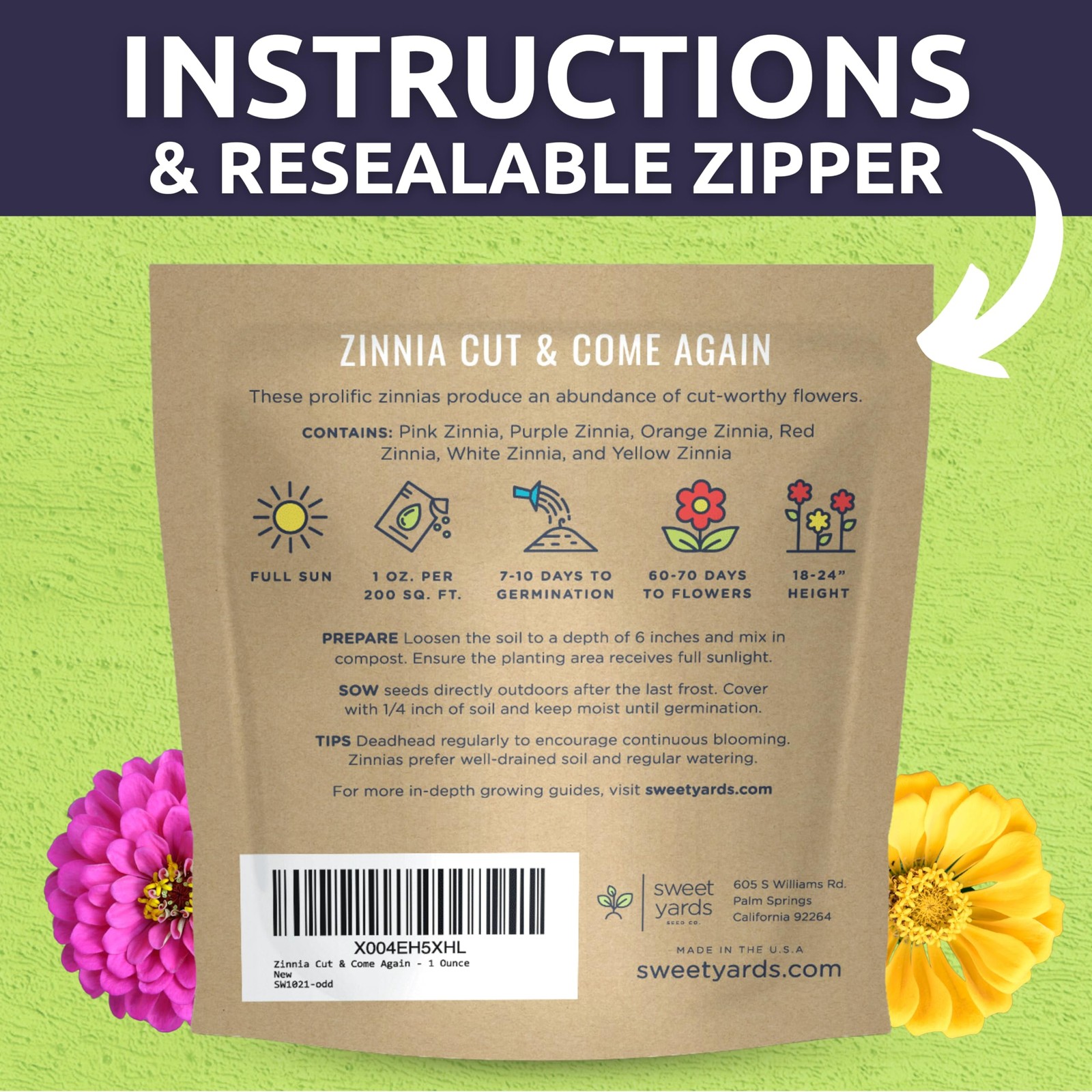 Zinnia Flower Seeds Mix – 4,000 Seeds for Planting – 1 Ounce Packet