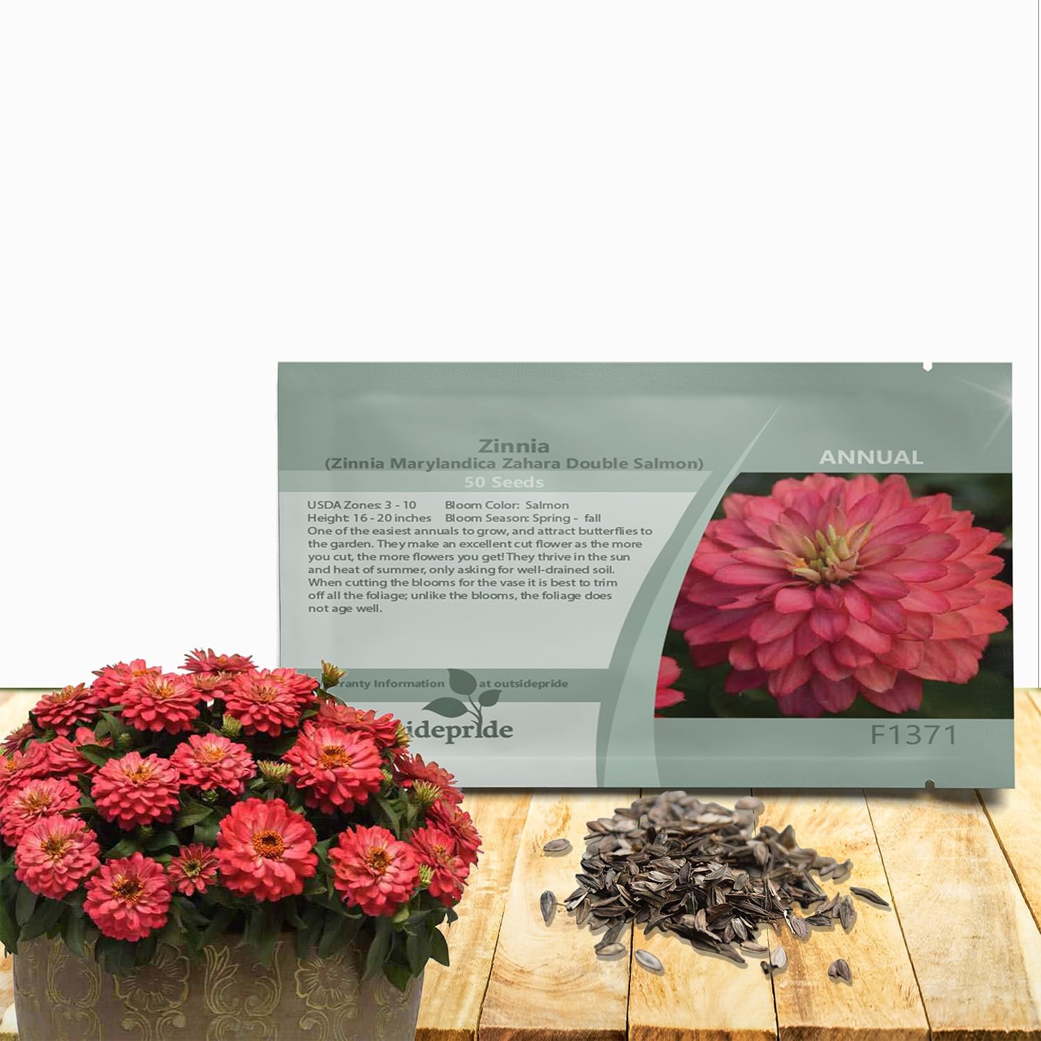 Outsidepride Zahara Double Salmon Zinnia Seeds – 50 50 Seeds,