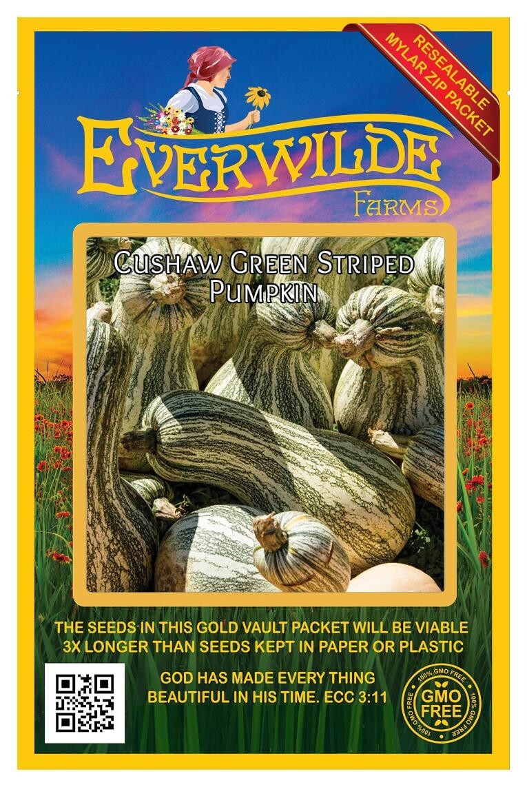 20 Cushaw Green Striped Pumpkin Seeds – Everwilde Farms Mylar Seed Packet