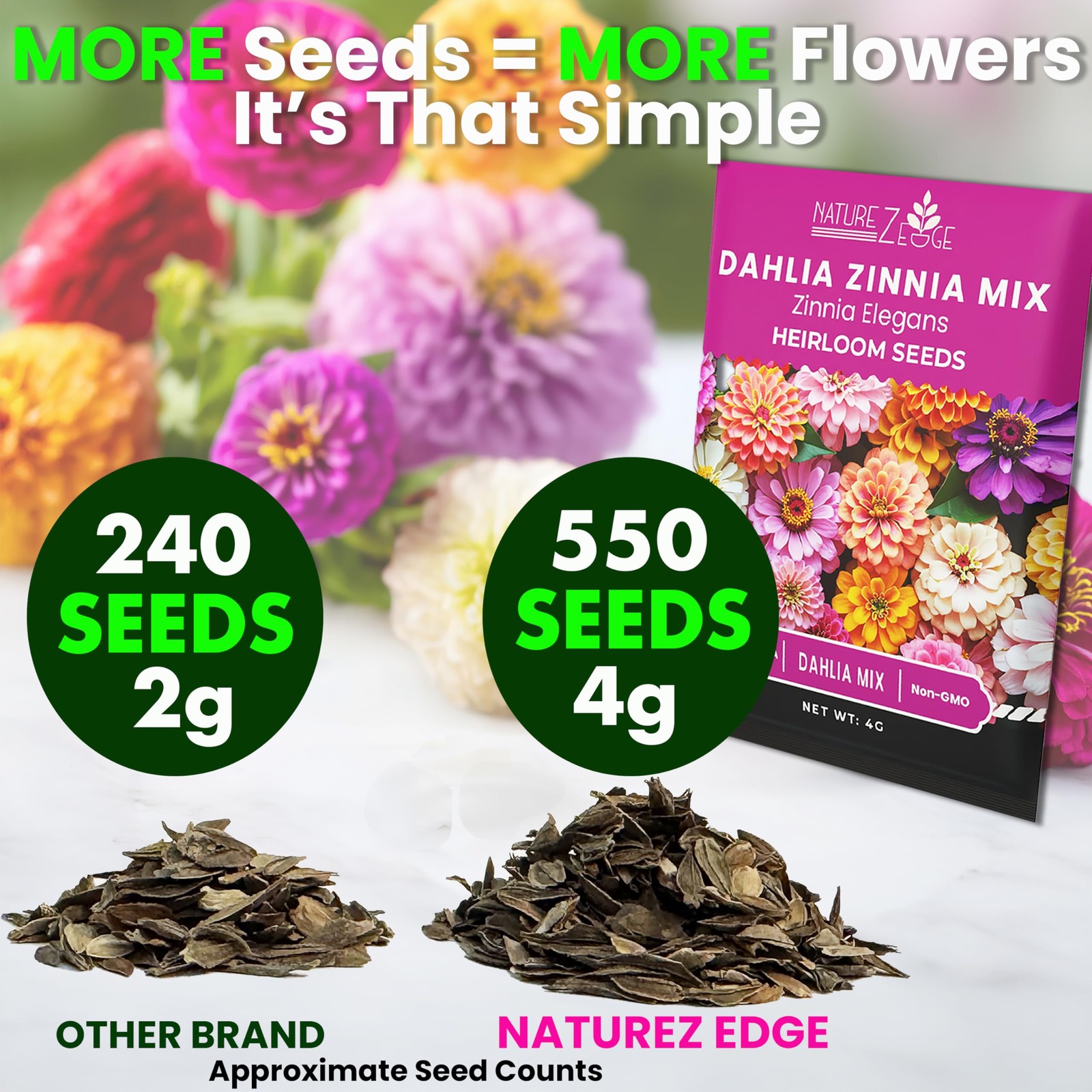 NatureZ Edge Zinnia Seeds for 2026 Planting 4g, Dahlia Mix Multi Color