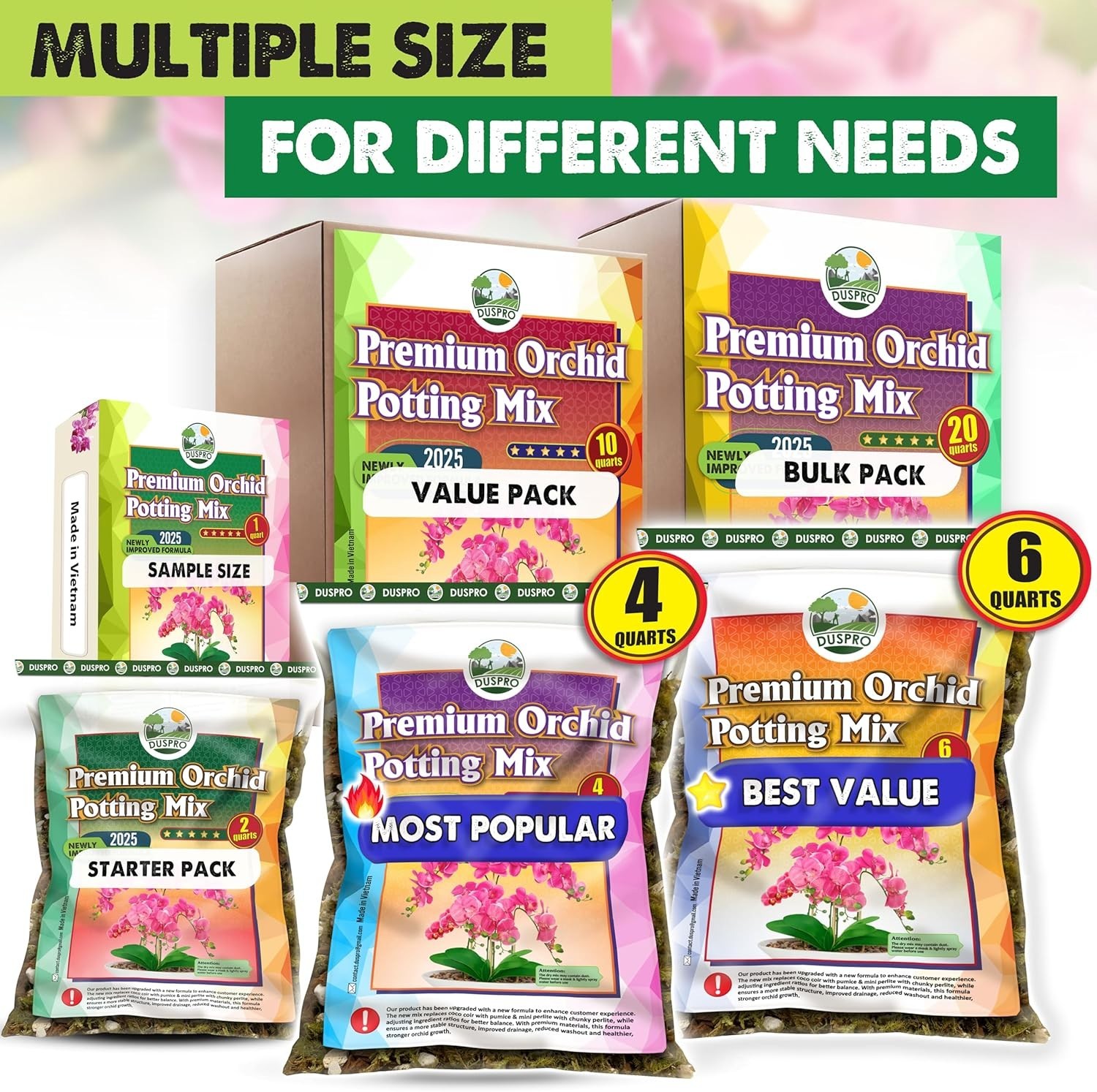 Upgraded Orchid Potting Mix 2QT with Forest Moss & Pine Bark for Vibrant Blooms