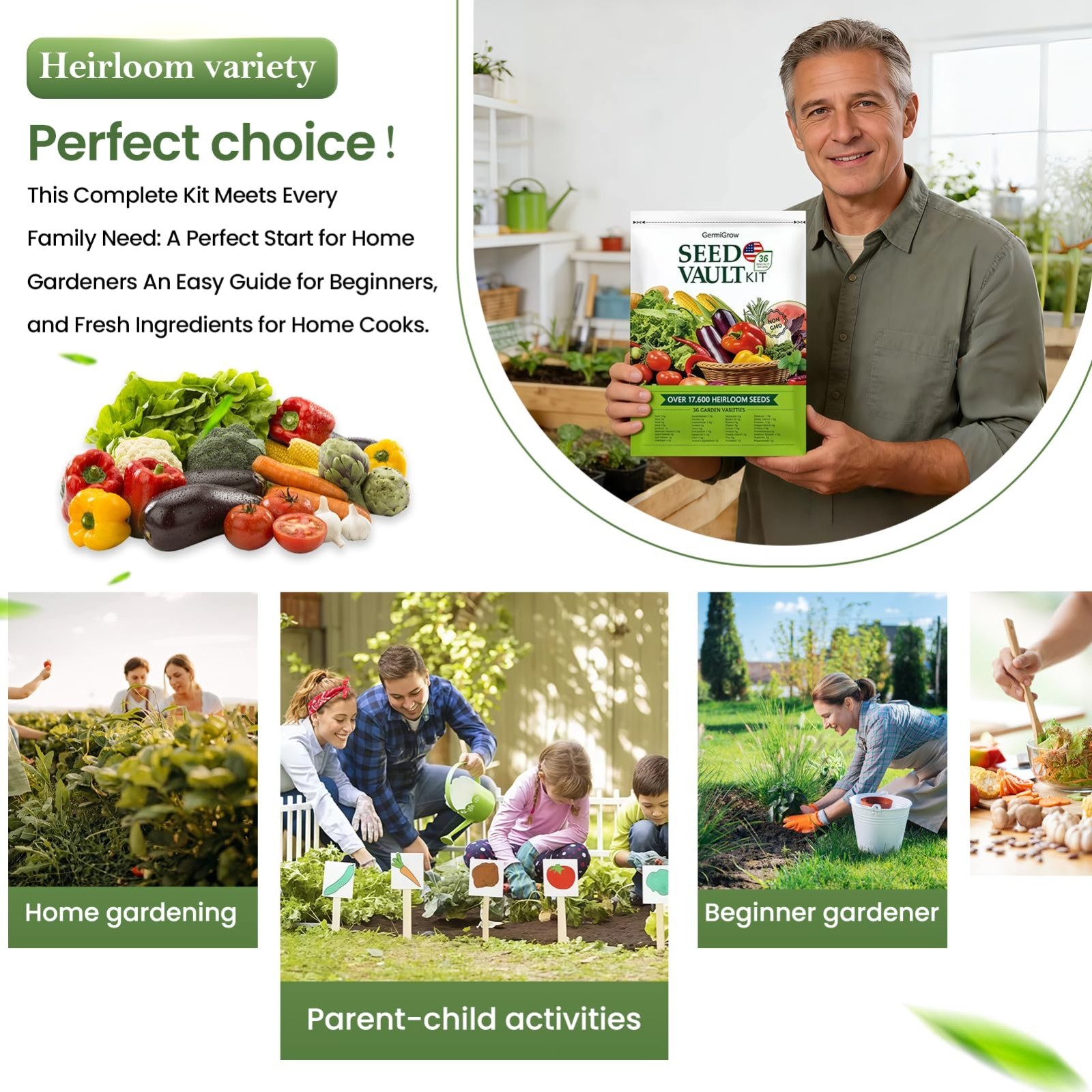36 Vegetable Variety Pack – 17,600+ Non-GMO Heirloom Seeds for Indoor/Outdoor Ga