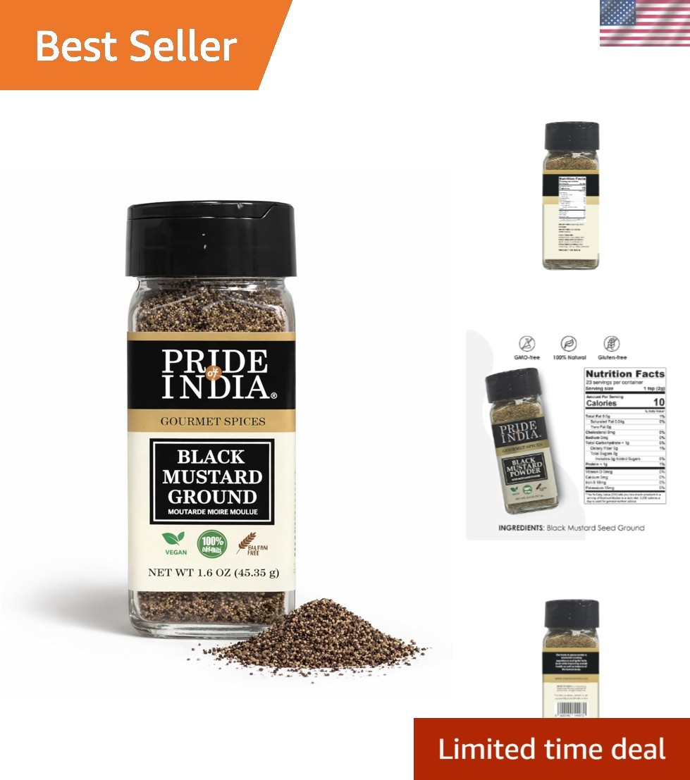 Gourmet Ground Black Mustard Seed – Pungent Flavor in 2.6 oz Easy Sifter Bottle