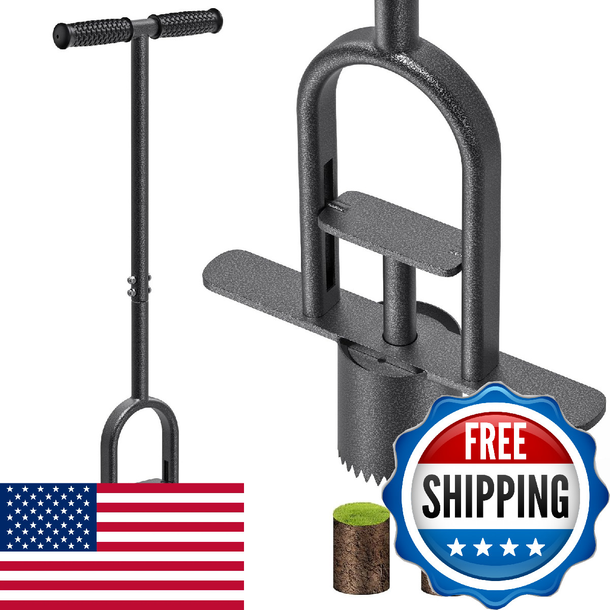Dolibest Sod Plugger Tool, Grass Plugger Tool with Dual Pedals & Foot Ejector, B