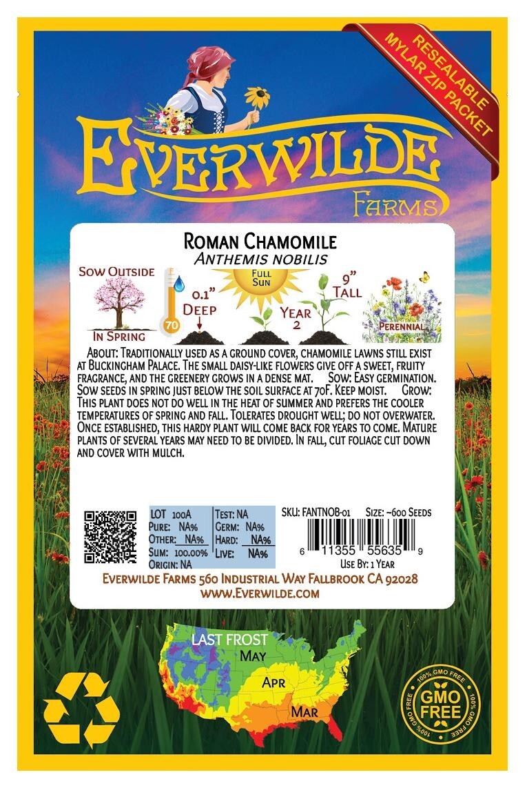 1 Oz Roman Chamomile Wildflower Seeds – Everwilde Farms Mylar Seed Packet