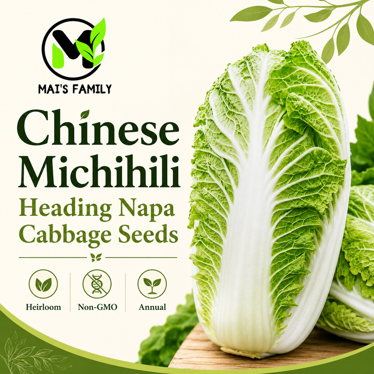 Chinese Michihili Napa Cabbage Seeds Heirloom Non-GMO Asian Vegetable