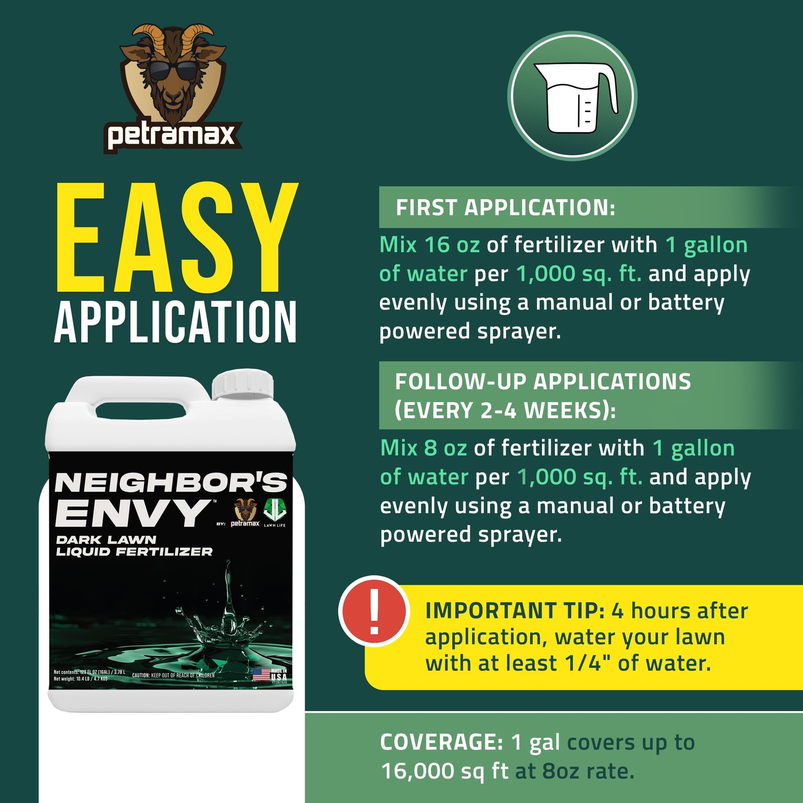 PetraMax Neighbor’s Envy Grass Fertilizer for Lawn & Garden, 1 1 Gallon