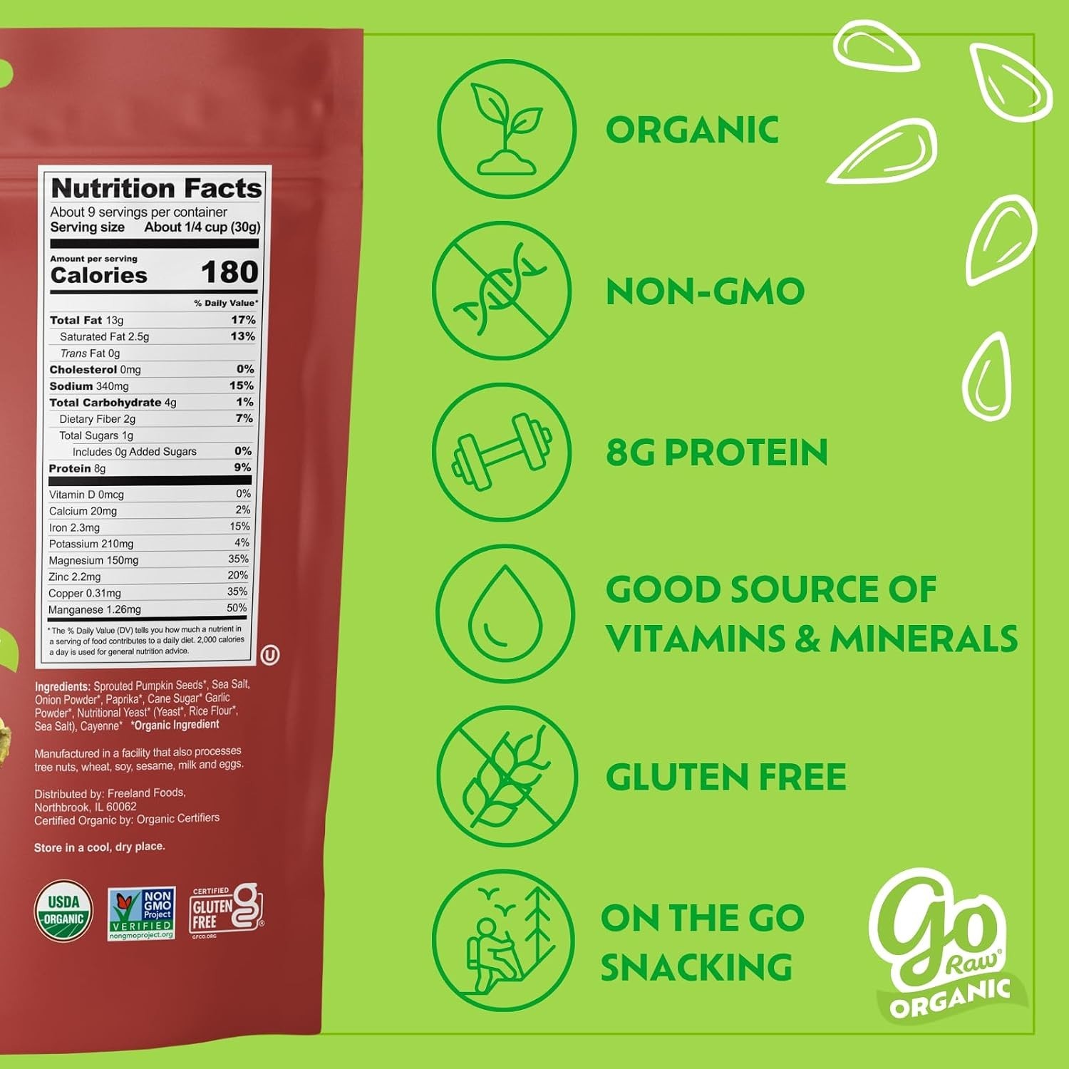 9 oz Resealable Organic Pumpkin Seeds – Nut-Free, Gluten-Free Snack for All Ages