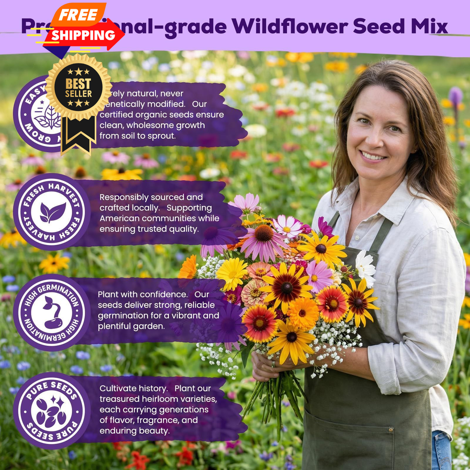 200,000+ Wildflower Seeds Bulk (4oz) – 16 16 Variety Perennial Mix, Colorful