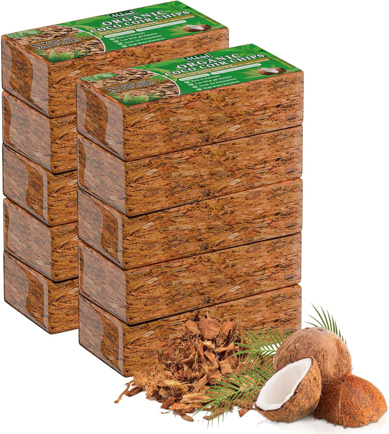 Halatool 10 Pcs Coco Husk Chips for Plants – 11 LB 100% Organic Coconut Coir Chi
