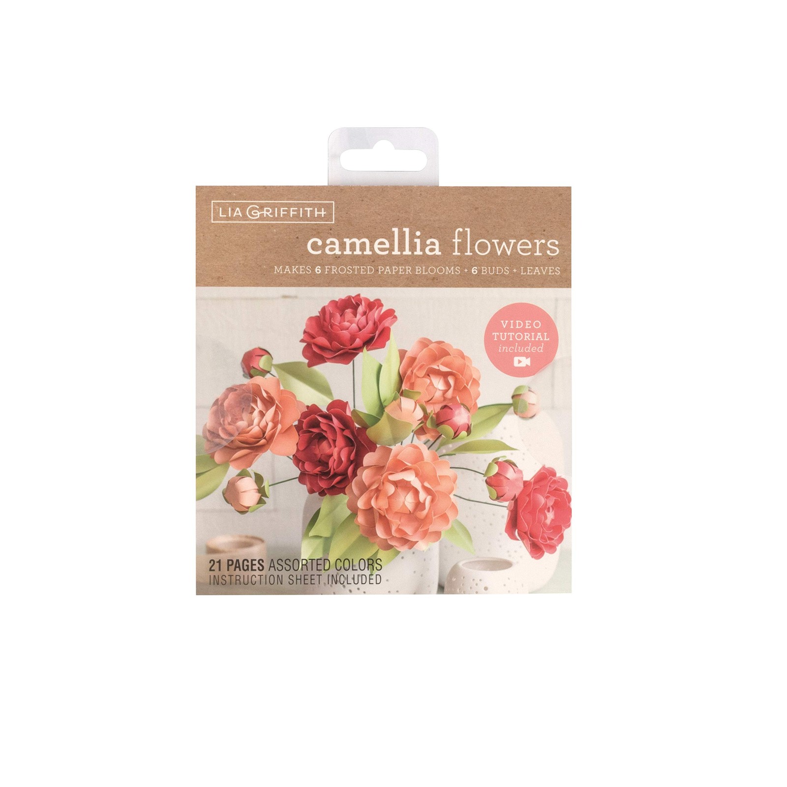 Frosted Paper Camellia Flowers, 21 Count, 6″ x 6.5″, Assorted Colors