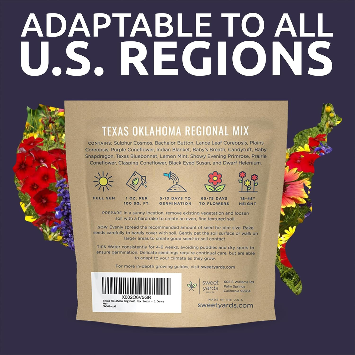 Texas Oklahoma Wildflower Seeds Mixture – Bulk 1 Ounce Packet – over 15,000