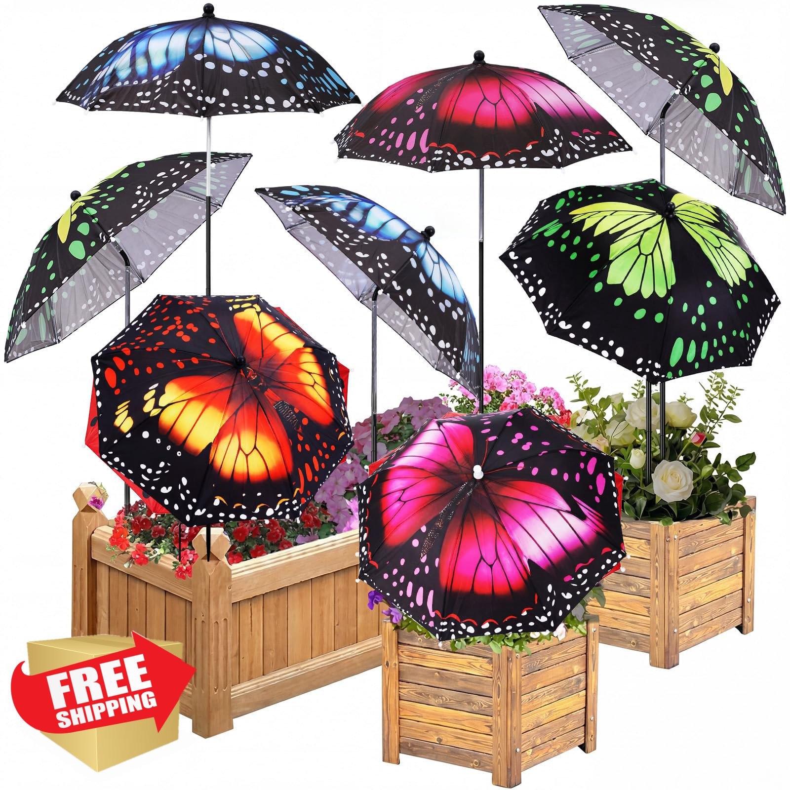 Sunnymove Plant Umbrellas Butterfly Orange Green Blue Pink 8pk