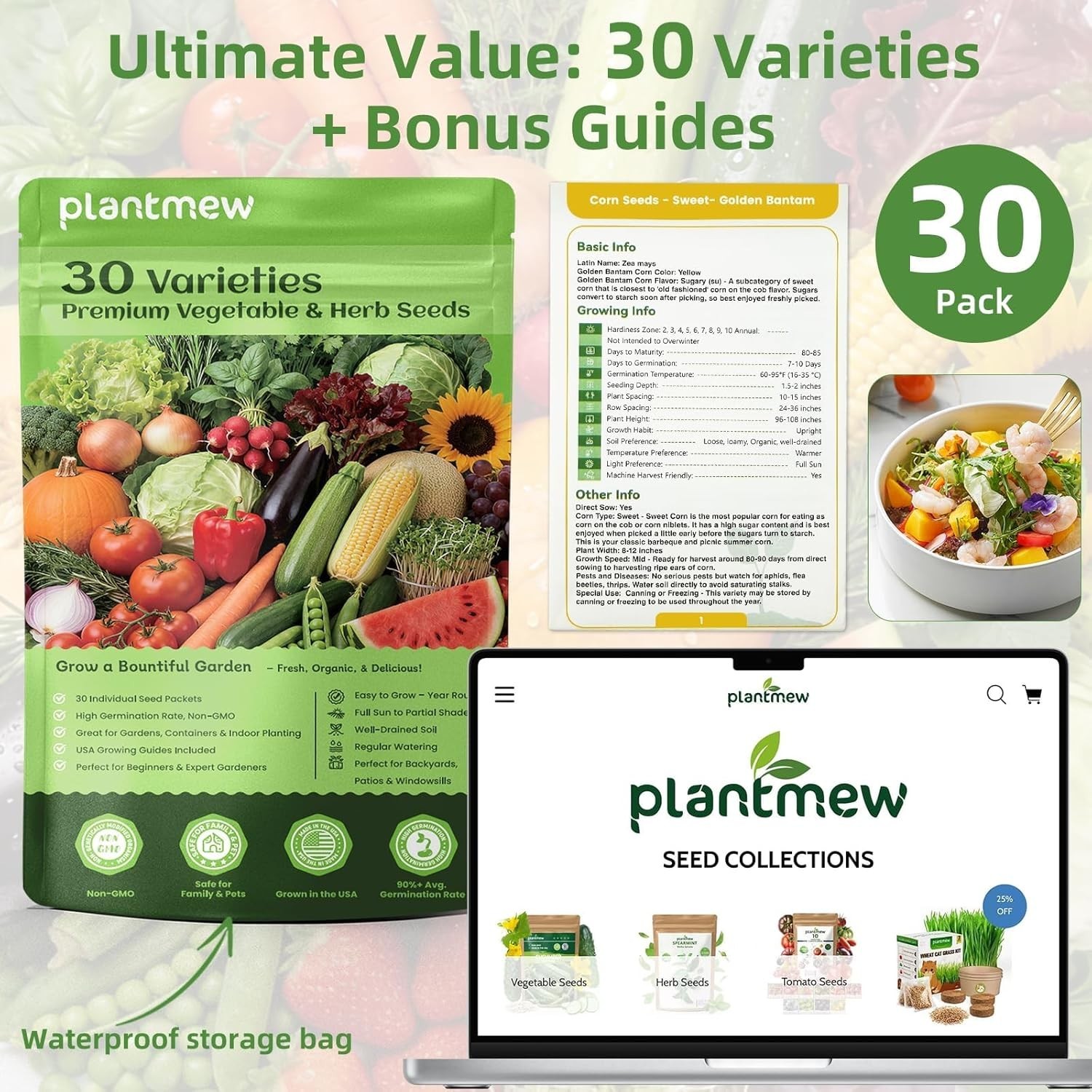 【Seed Vault】 Heirloom Vegetable Seeds Planting Kit – 15,000+ Non-GMO Seeds for H