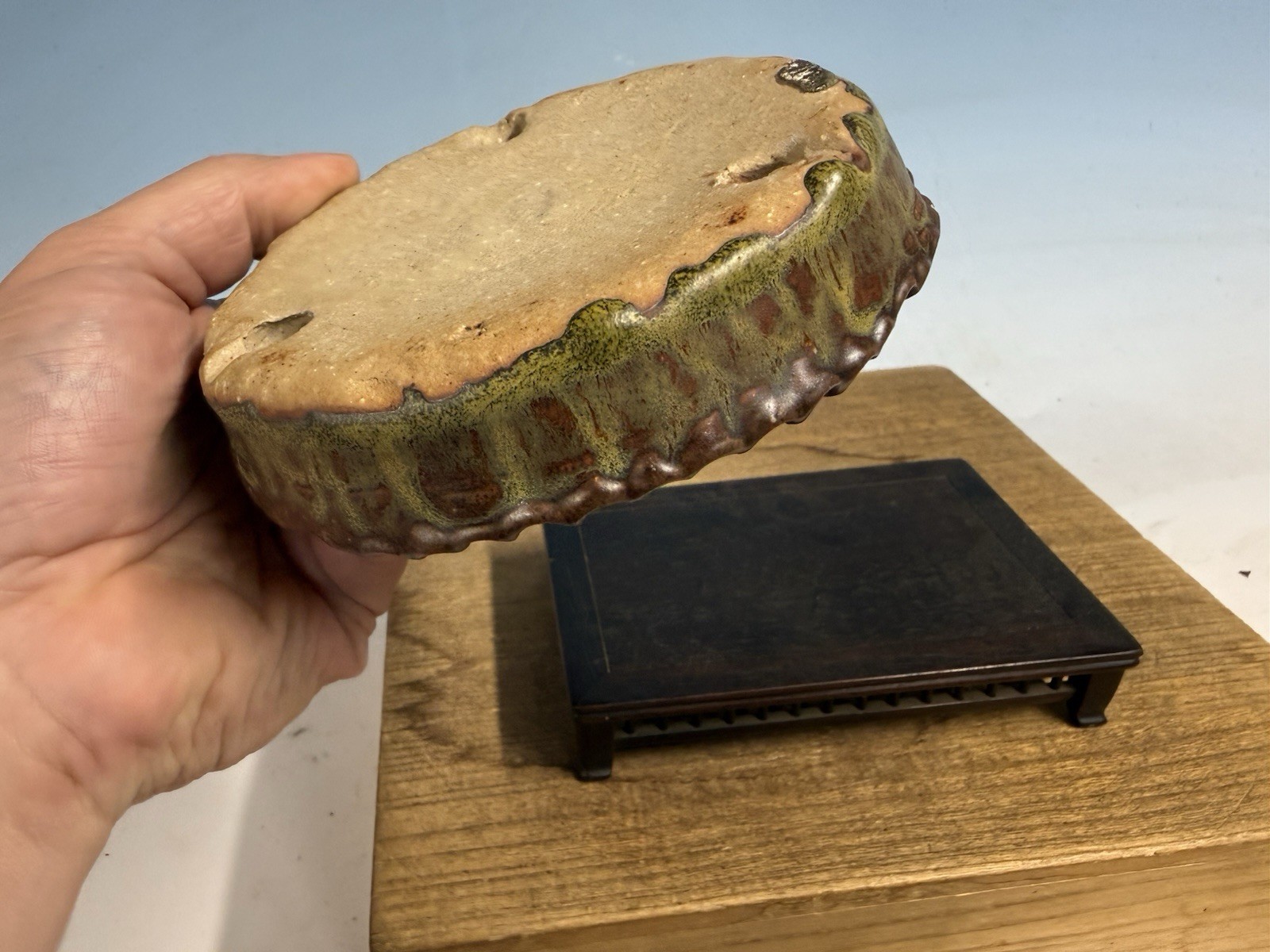 Japanese Unknown Maker Shohin Bonsai Tree Pot 5 1/4 By 1 1/8” Unique Glazed!