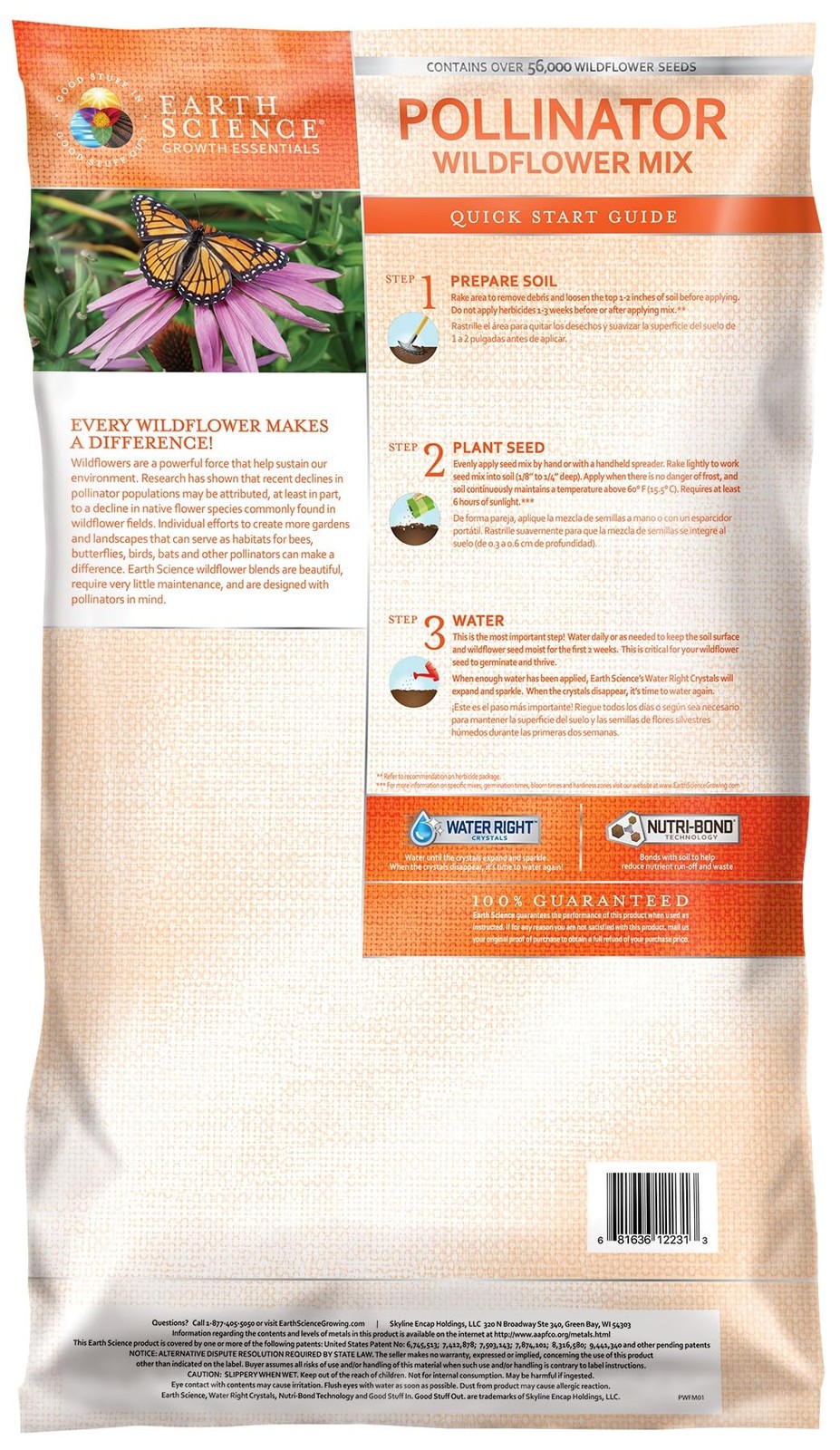 Wildflower Pollinator Mix— 6 lb—3-in-1 Mix with Premium Wildflower Seed, Plan…