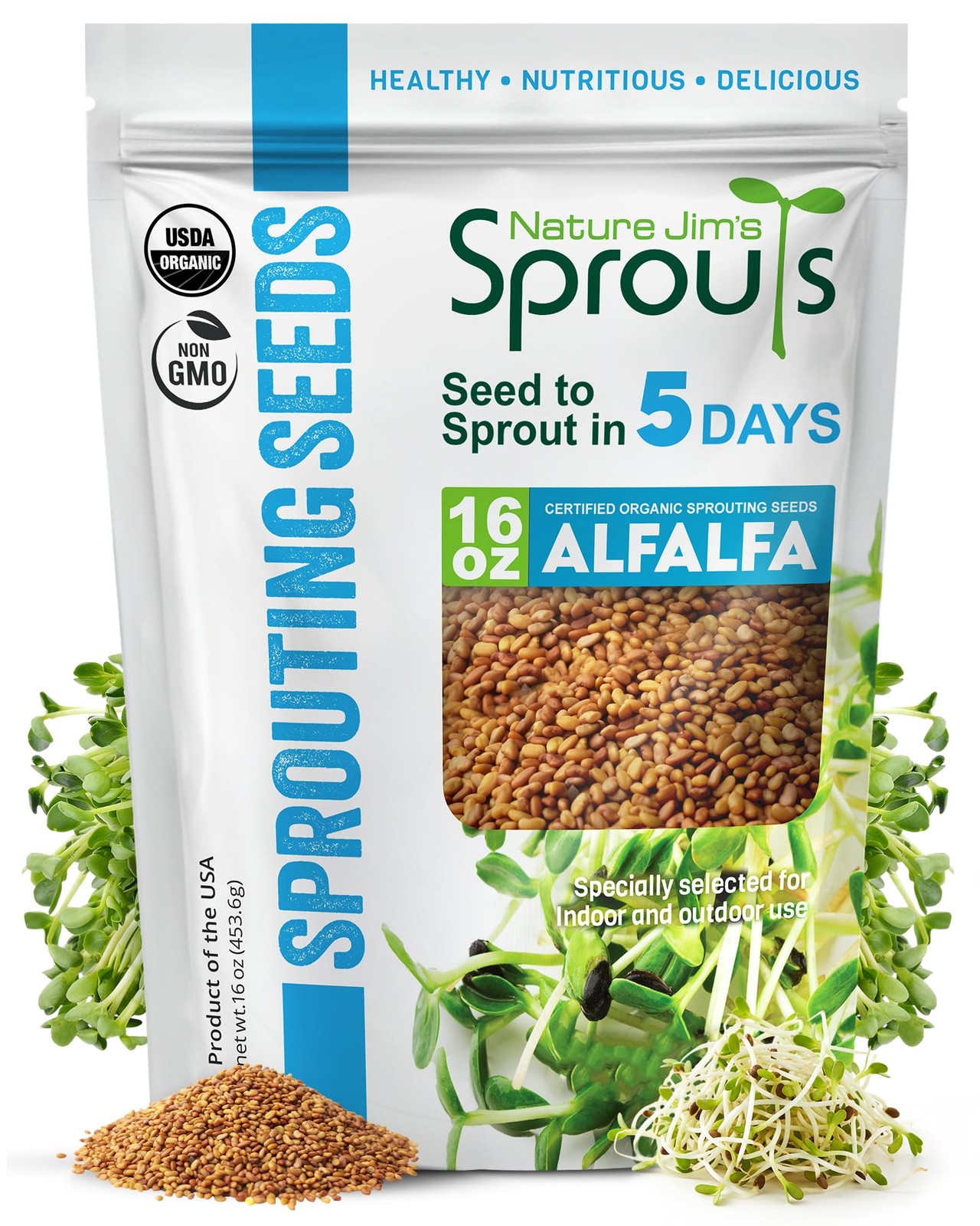 Alfalfa Sprouting Seeds Organic NonGMO 16oz for Growing Planting Homegrown Fres