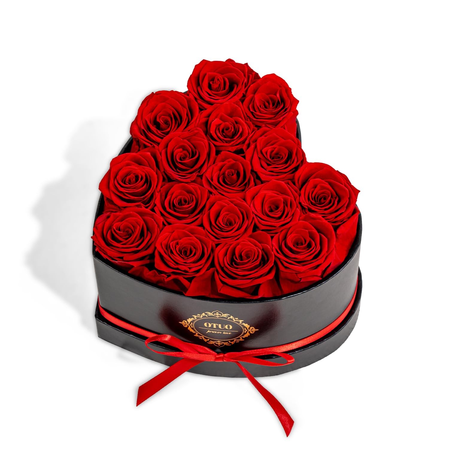 Otuo 16 Preserved Roses in Heart-Shaped Box, Flowers for 16 Roses, Red