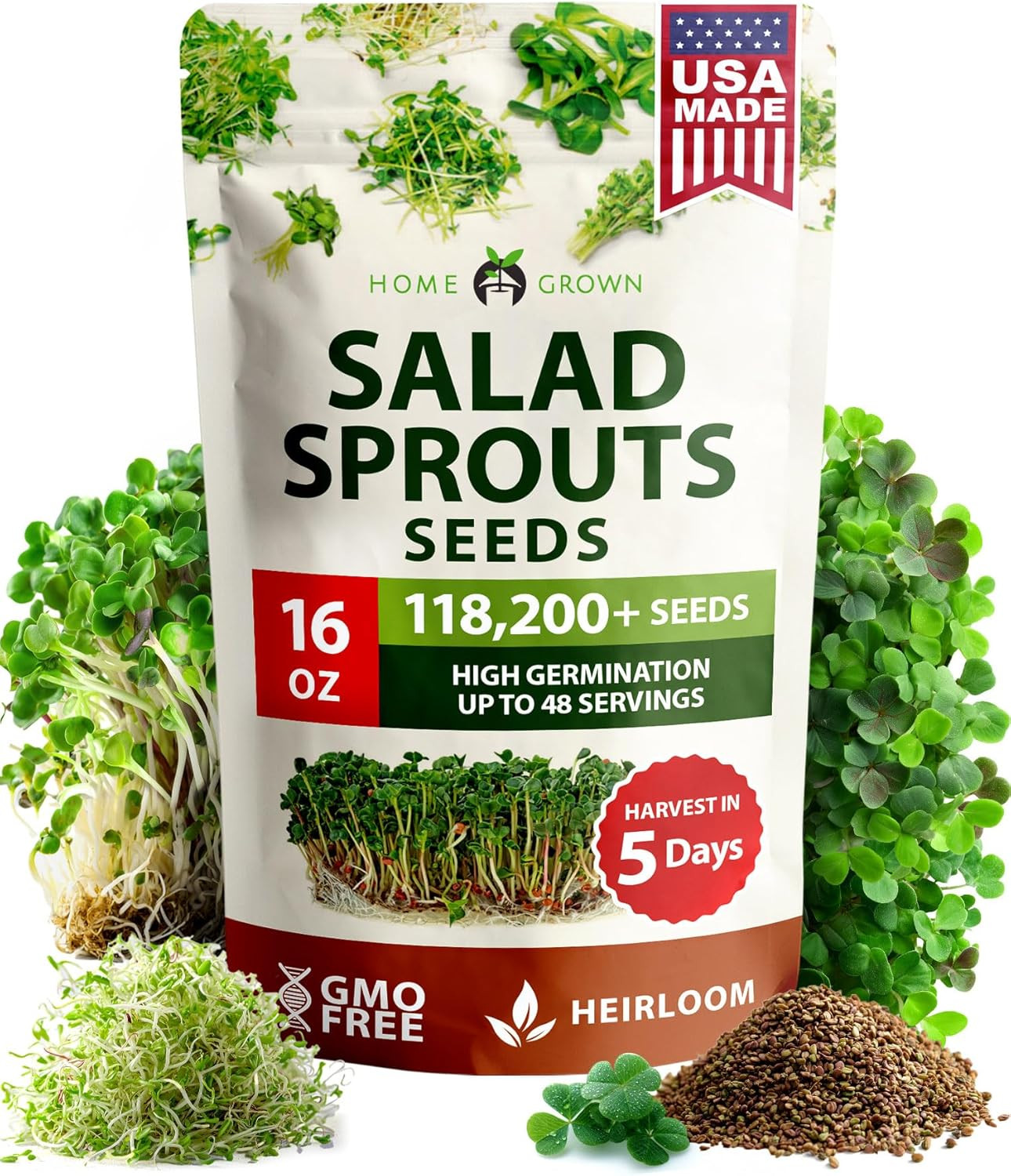 Premium Non-GMO Sprouting Seeds Mix 118,200+ Seeds Microgreens 4 Variety Blend B