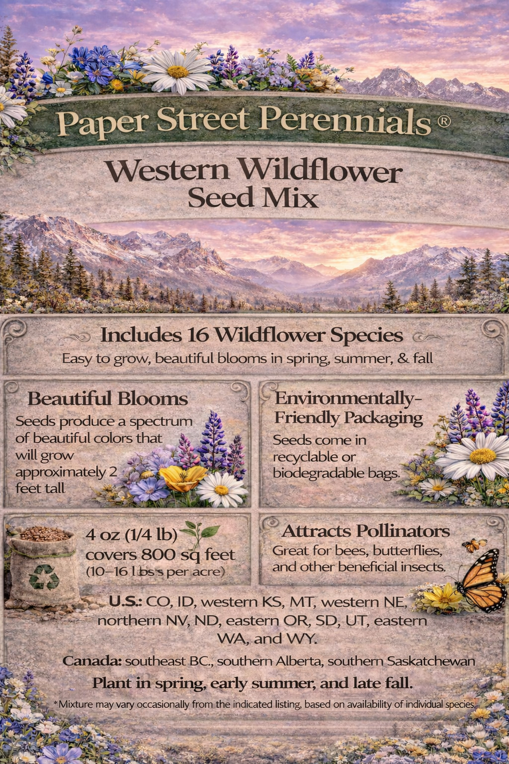 1 Pound Wyoming Western Bulk Wildflower Seed Mix 1lb Covers 3,200sq-ft