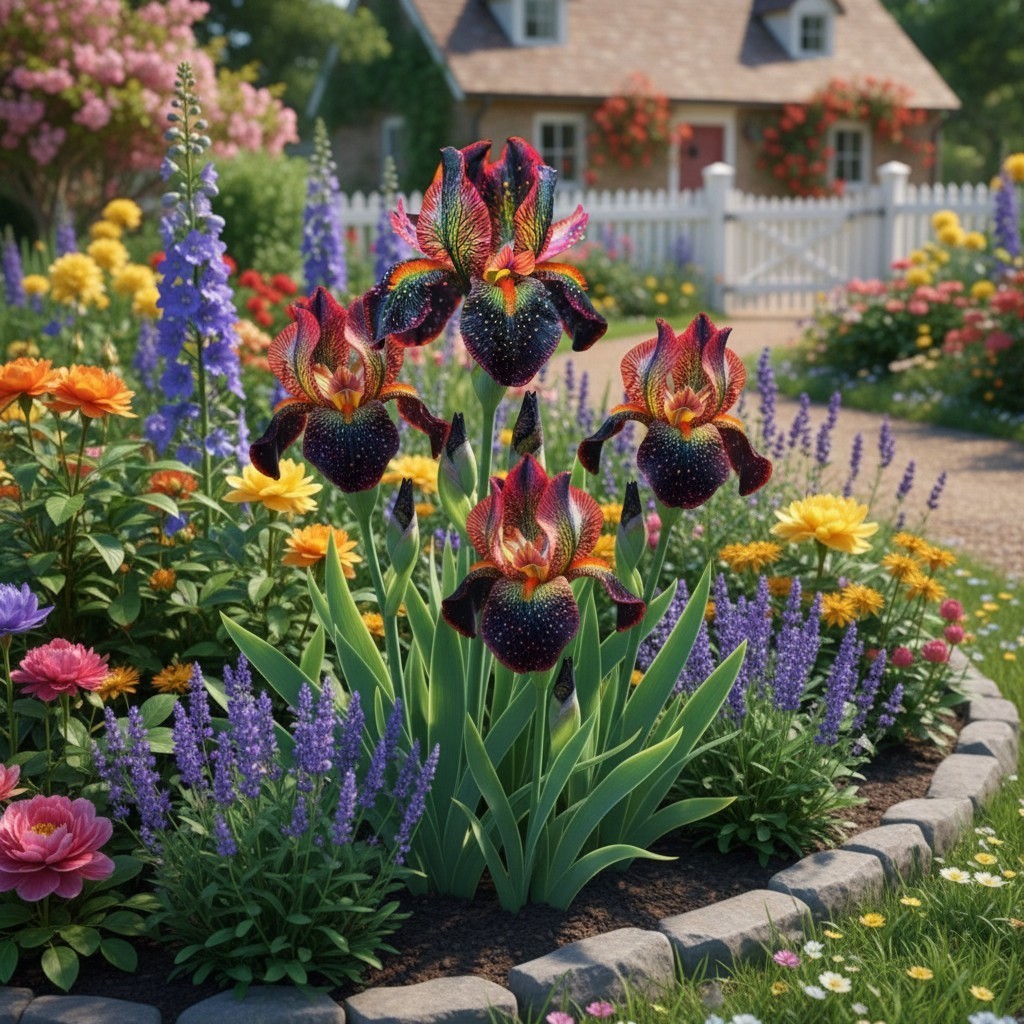 50 Rainbow Black Galaxy Iris Seeds – Multicolor Veined Exotic Blooms