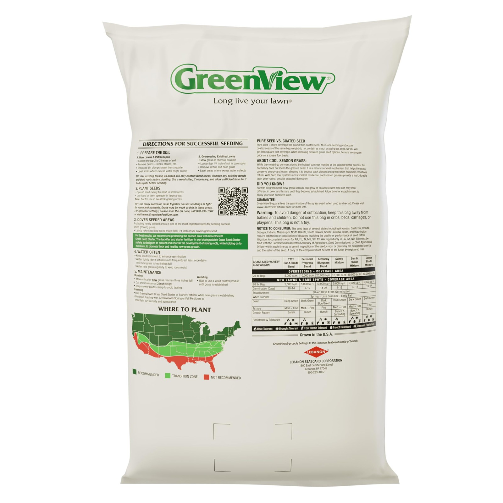 Greenview Pure Grass Seed Sun Mixture 20 Lb. Bag Up To 10000 Sq. Ft. 2829338