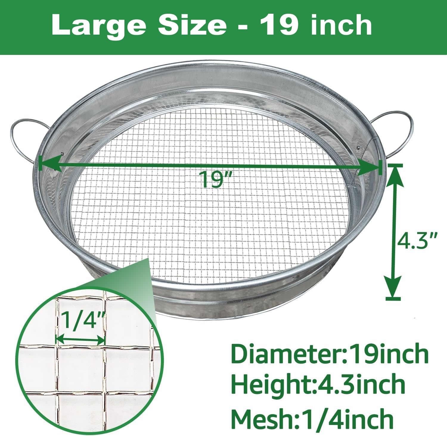 19” Extra Large Soil Sifter with Handles, Compost for silver