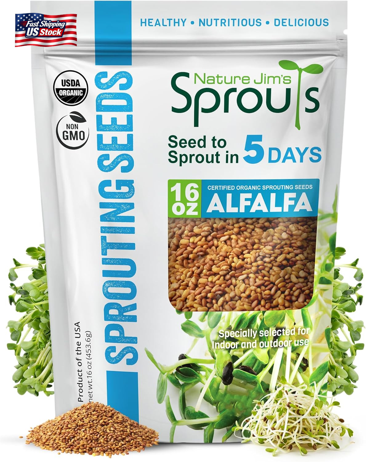 Nature Jims Sprouts Alfalfa Seeds – Non-Gmo Organic Sprout for Growing & Plantin