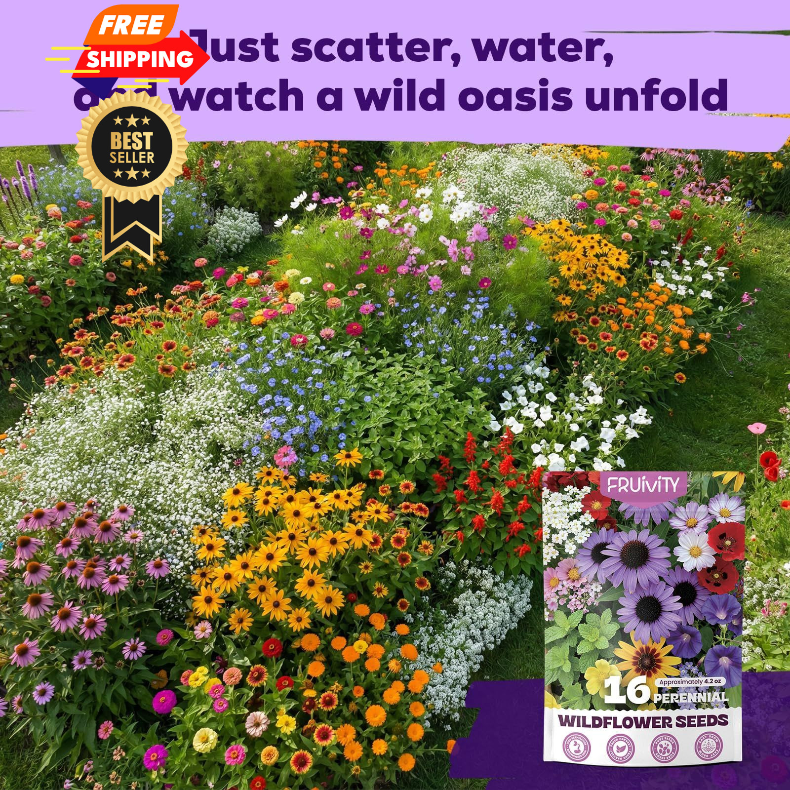 200,000+ Wildflower Seeds Bulk (4oz) – 16 16 Variety Perennial Mix, Colorful