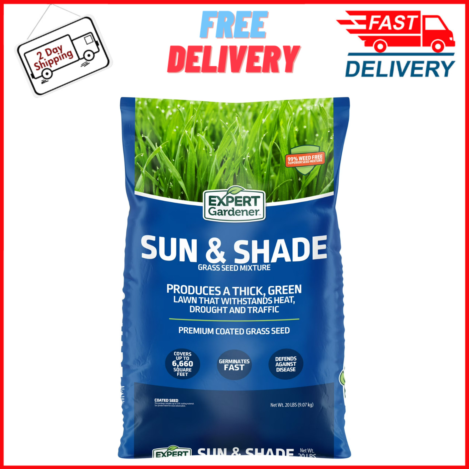 Expert Gardener Sun & Shade Southern Grass Seed Mix 20 lb Sun to Partial Shade