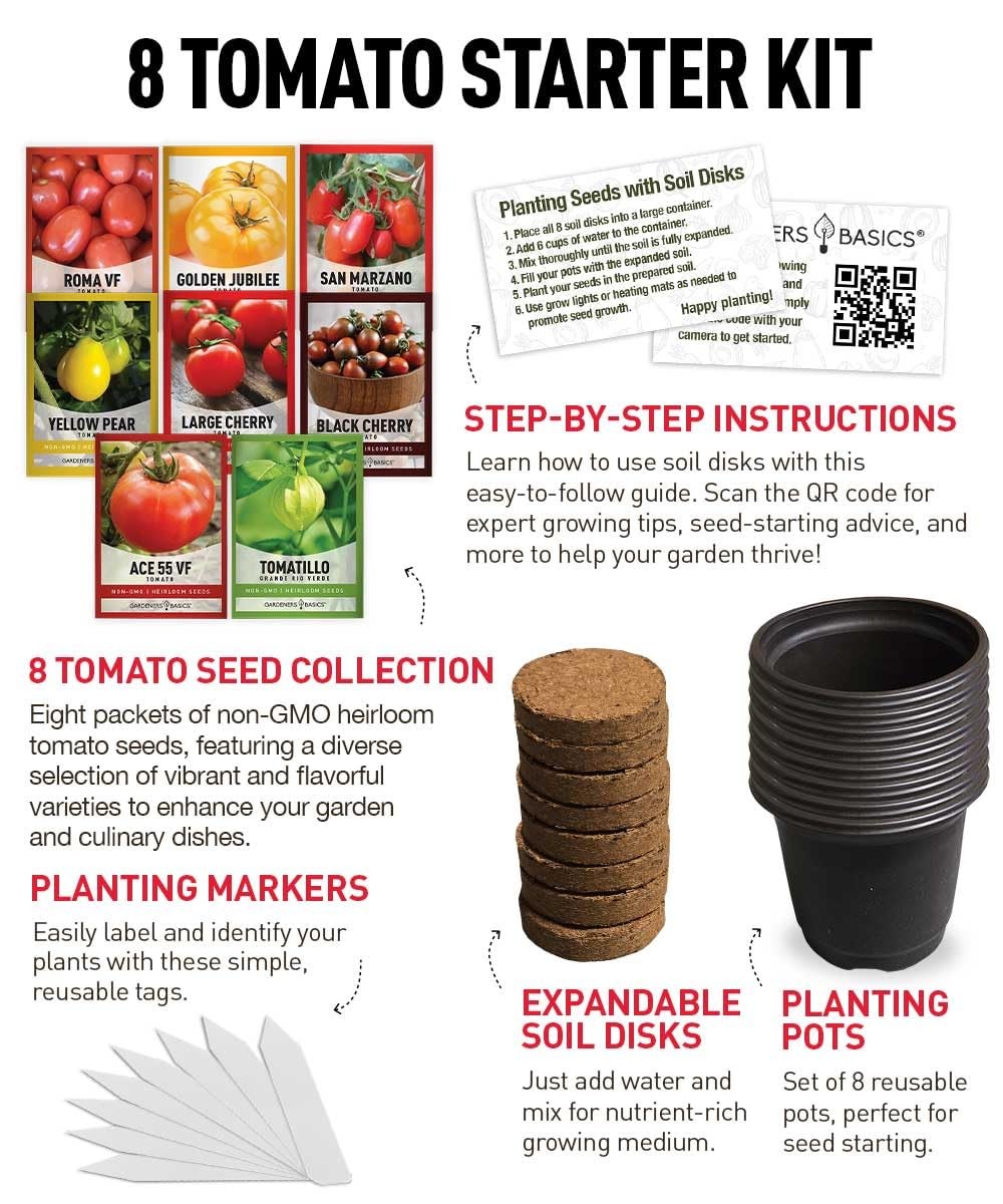 Tomato Growing Kit – Grow 8 Varieties of Delicious Red, Yellow, Purple, Green