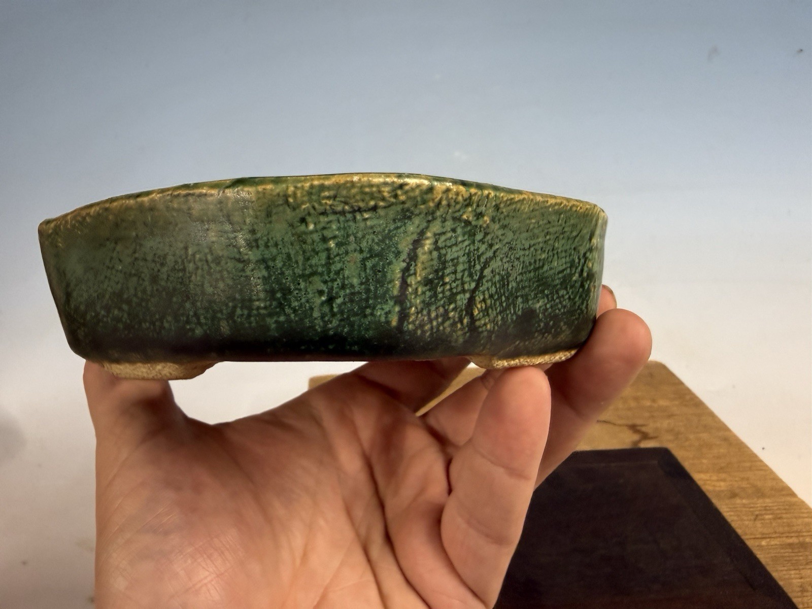 Japanese Unknown Maker Shohin Bonsai Tree Pot 6 1/4” Green Glazed
