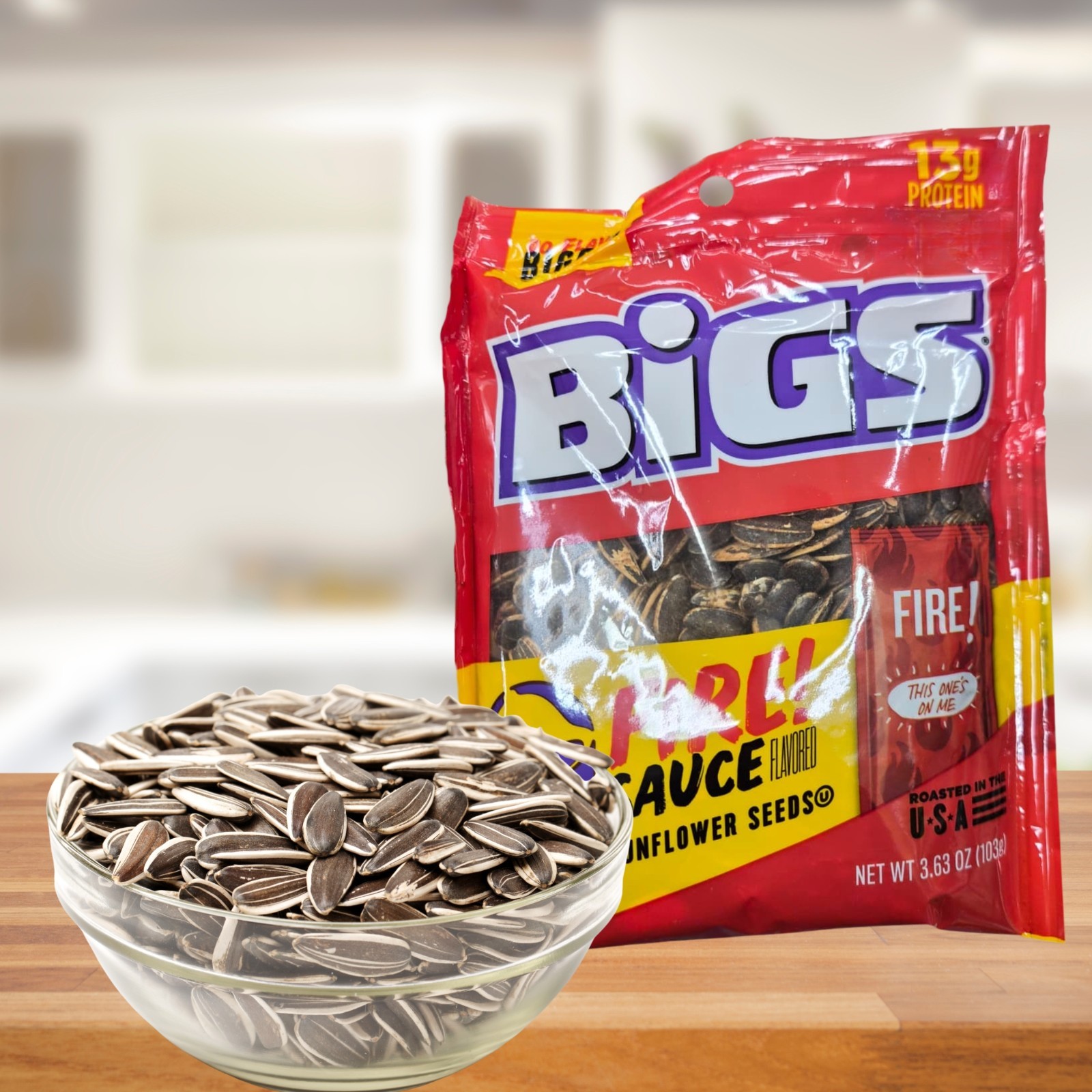 BIGS Fire Sauce Sunflower Seeds 3.63 Oz Pack of 3 Hot Spicy Roasted Snacks