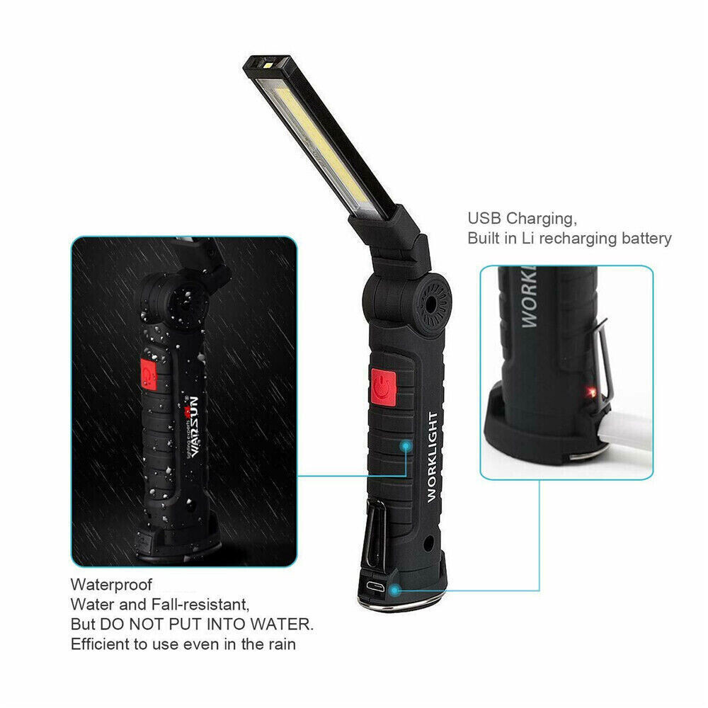 Rechargeable LED COB Work Light Mechanic Flashlight Lamp Magnetic Base Bright