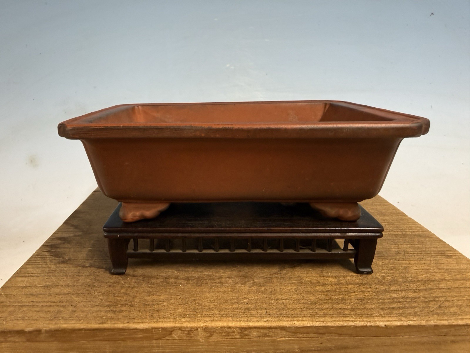Japanese Unknown Maker Shohin Bonsai Tree Pot 6 7/8” Unglazed W/ Patina