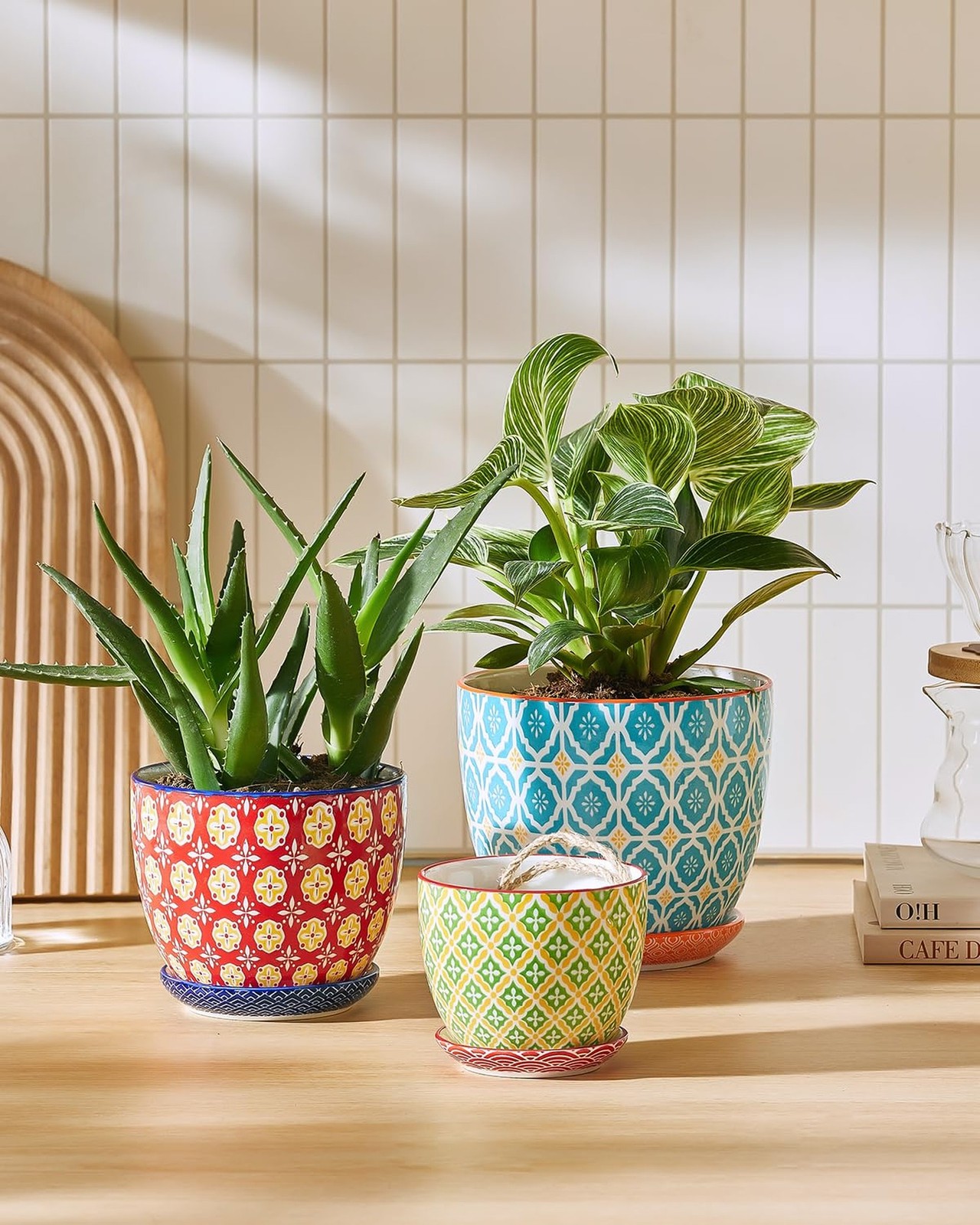Ceramic Plant Pots, 3.8+4.9+5.8 Inch, Set of 3 Flower Pots with Drainage Hole…