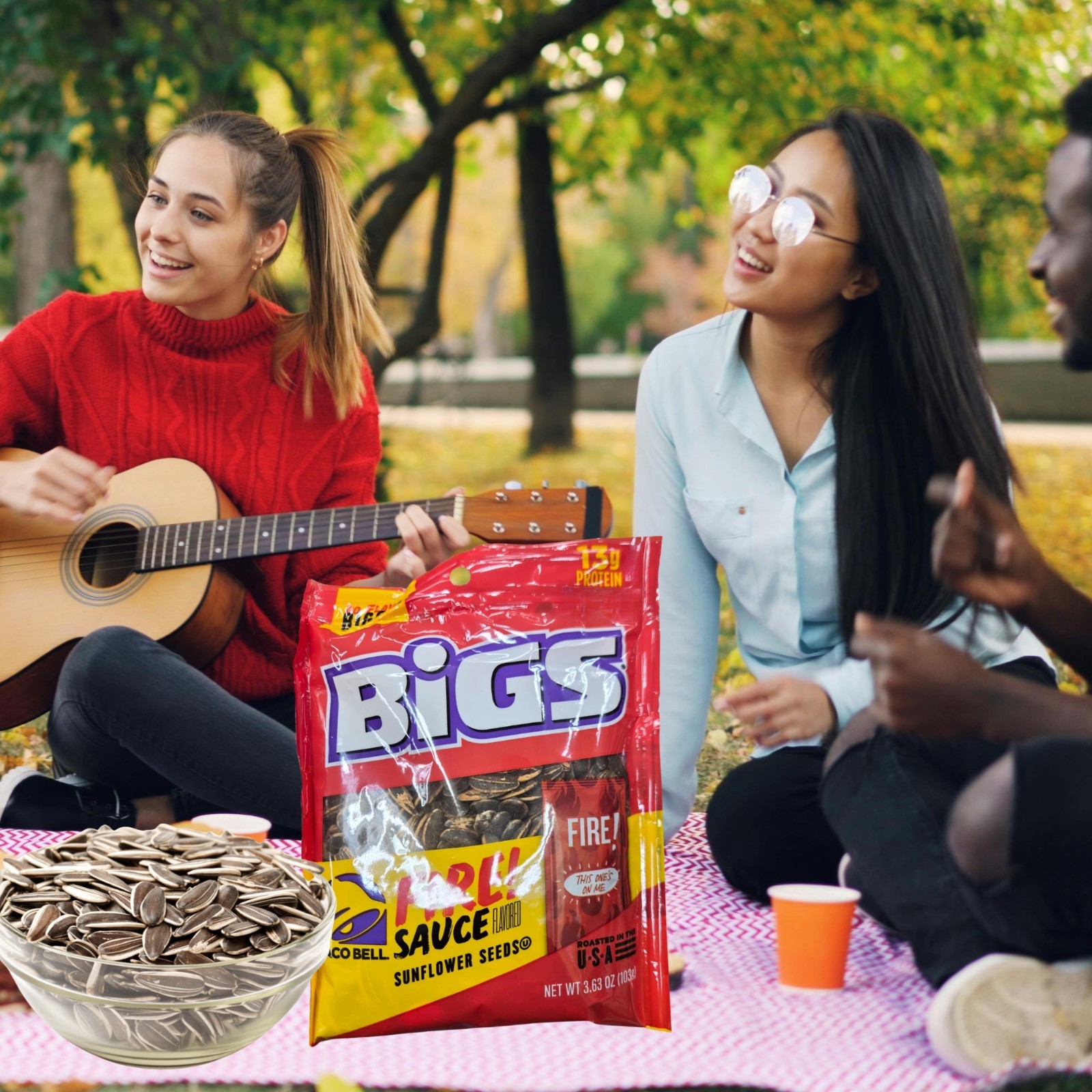 BIGS Fire Sauce Sunflower Seeds 3.63 Oz Pack of 3 Hot Spicy Roasted Snacks
