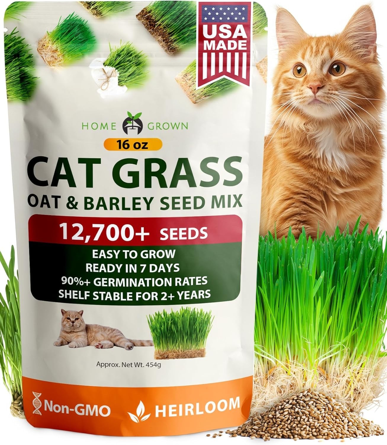 Low Maintenance Organic Cat Grass – 100% Heirloom Oat & Barley Seeds for Pets