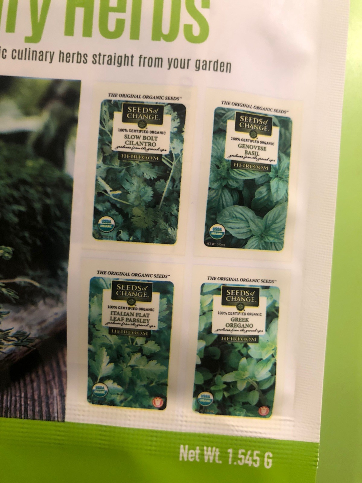 Seeds Of Change brand Culinary Herb Pack – Cilantro Parsley Basil Oregano Seeds