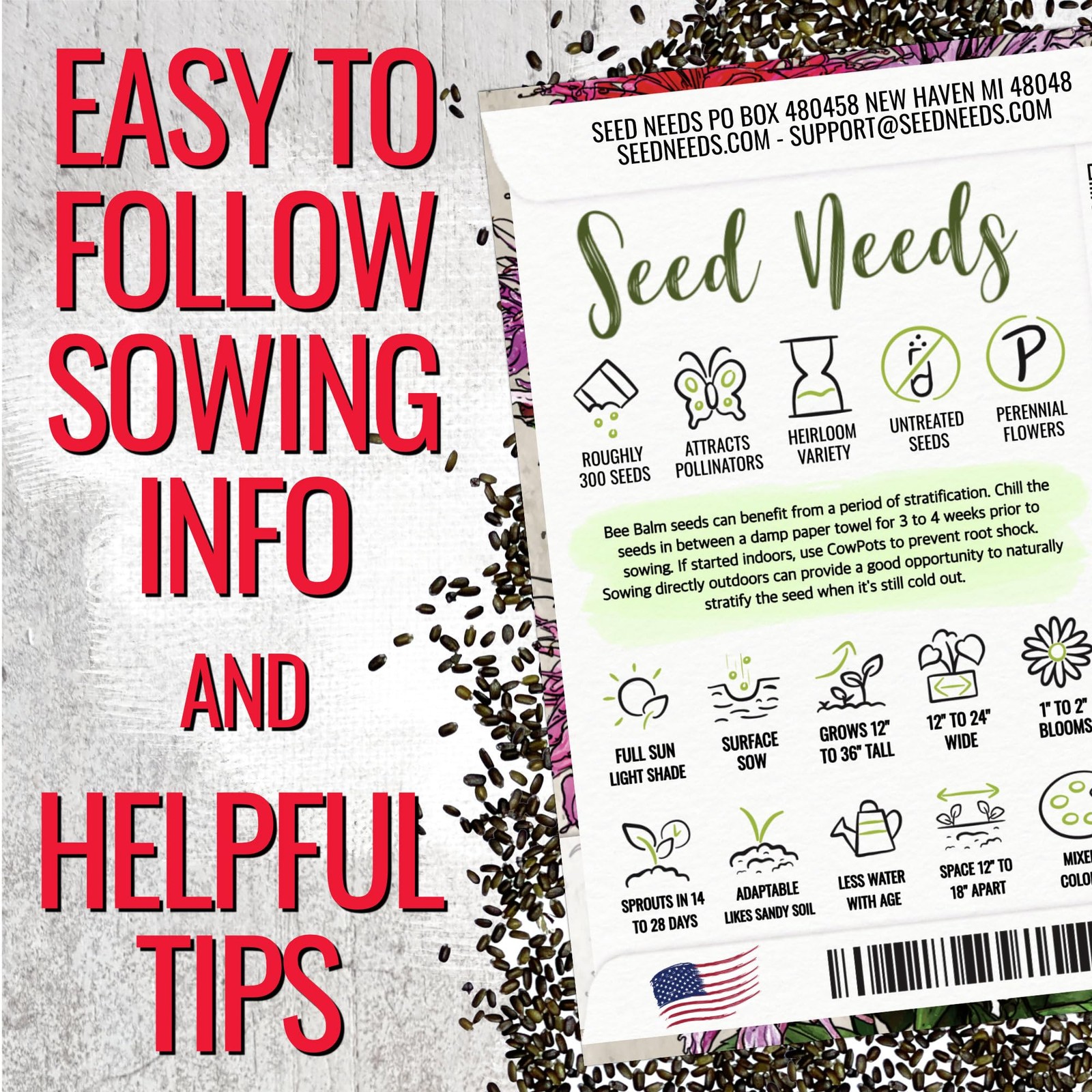 Bee Balm Seeds to Plant Panorama Mix Perennial Flowers 1 Pack