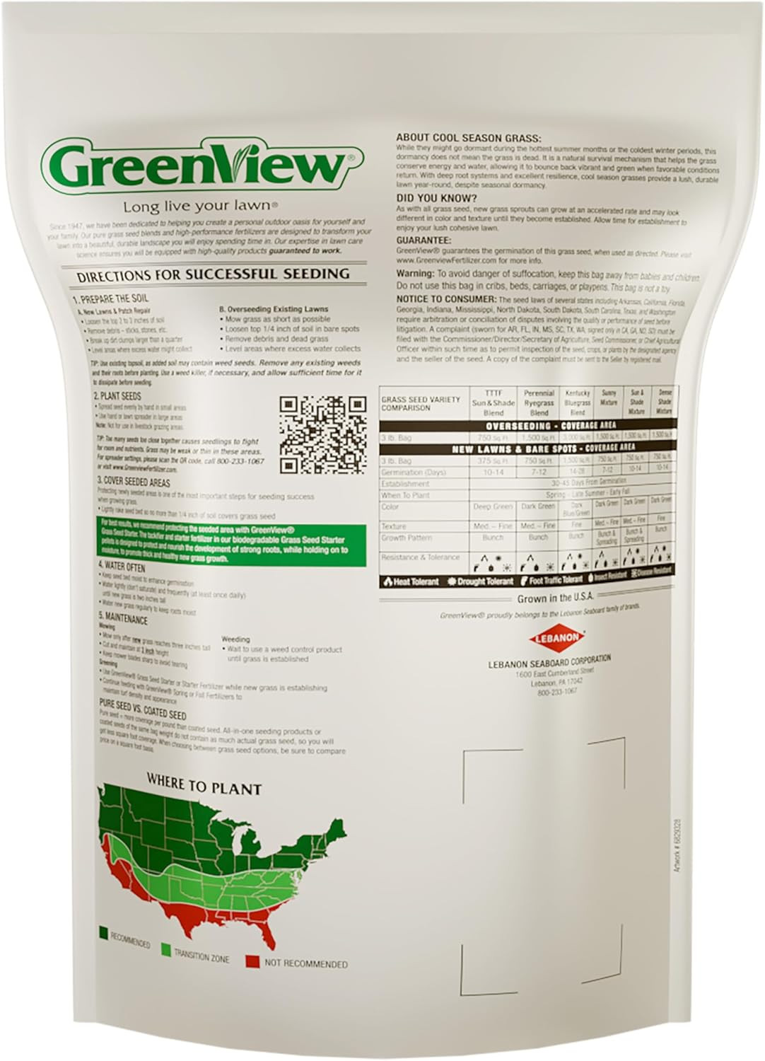 Pure Grass Seed Turf Type Tall Fescue Sun & Shade Blend, 3 Lb. Bag – Covers up t