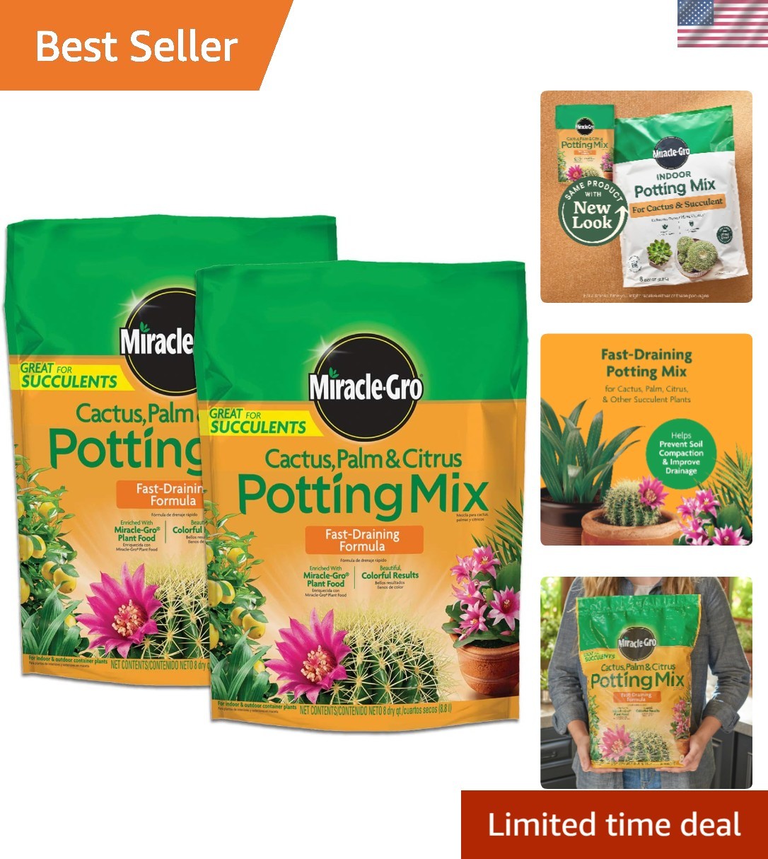Fast-Draining Cactus and Citrus Potting Mix – 8 Qt. x 2 Pack for Vibrant Plants