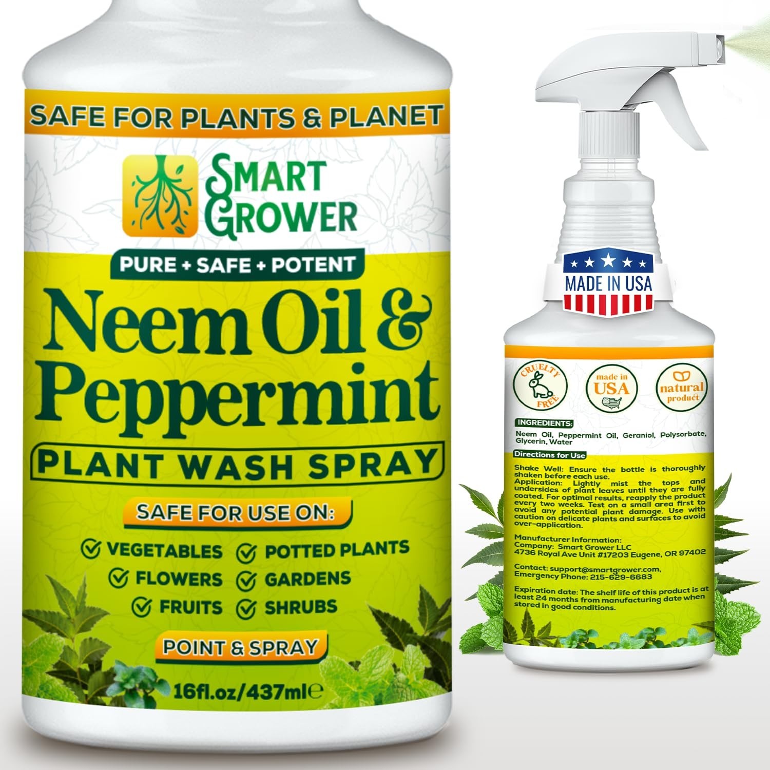 Neem Oil Spray for Plants with Peppermint Oil, Natural Plant Wash Made for In…